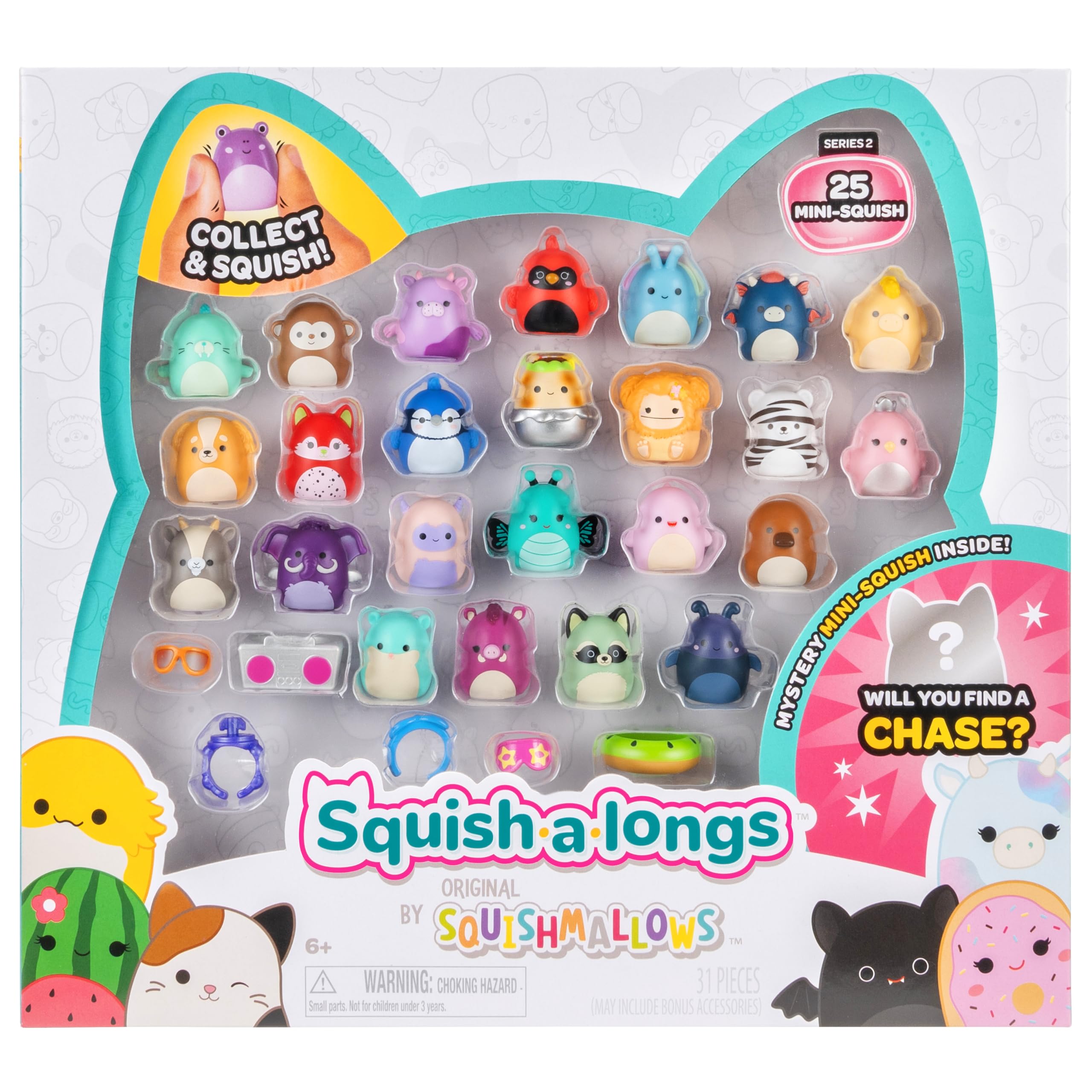 Squish-a-longs Series 2 - 25 Pack Mini-Squish with Accessories & Collector’s Guide - 2 Chase Figures