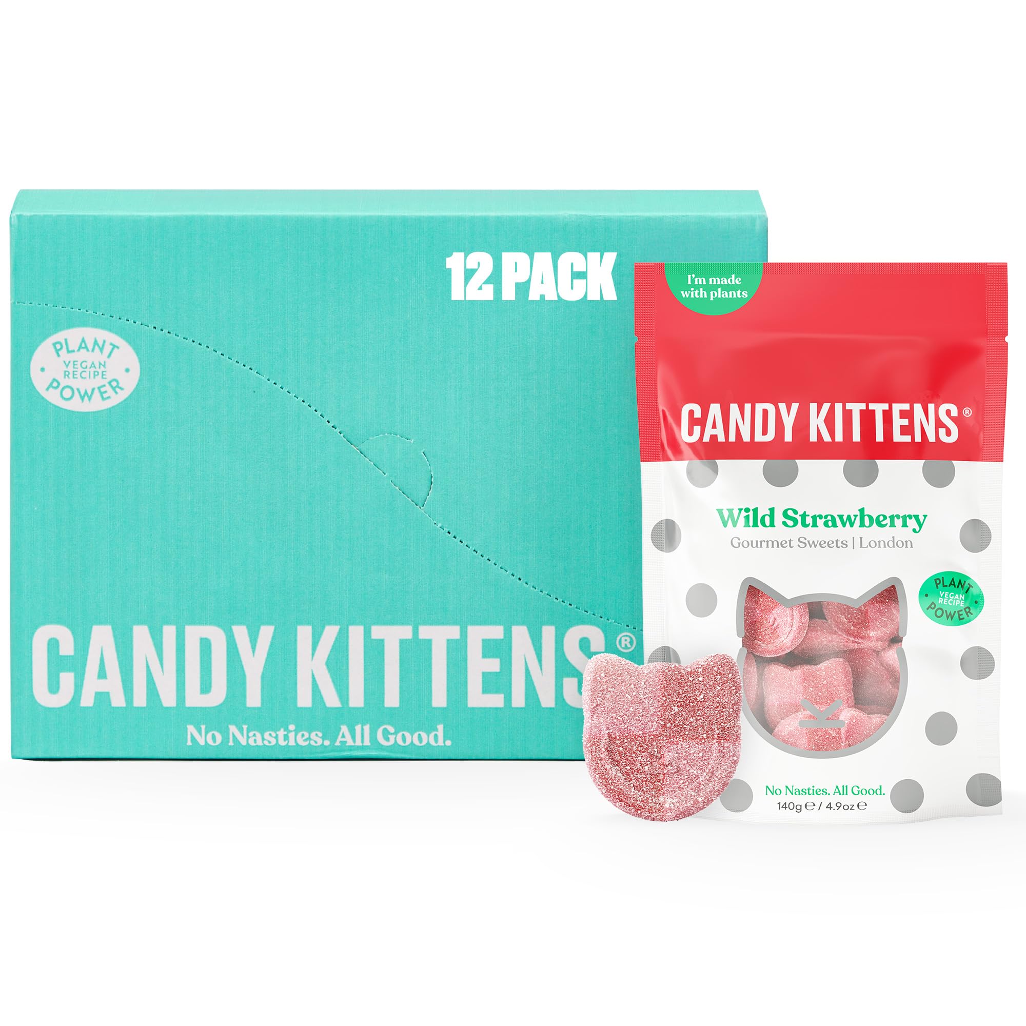 Candy Kittens Wild Strawberry Vegan Chewy Sweets – 54g (Pack of 12)