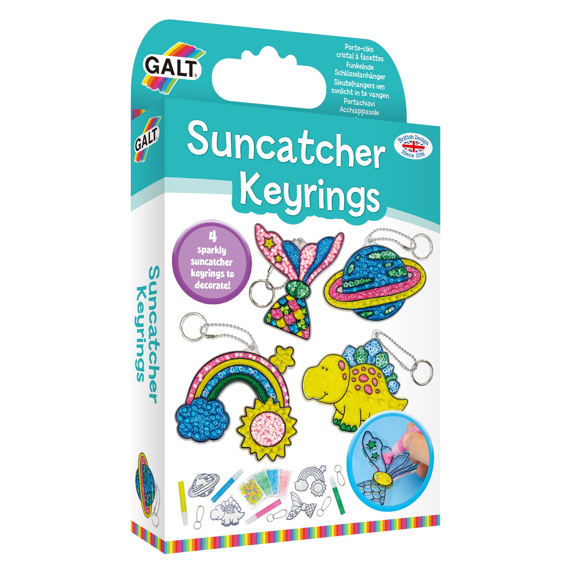 Galt Suncatcher Keyrings Craft Kit - Ages 6+ | Includes 4 Shapes & Paint 1