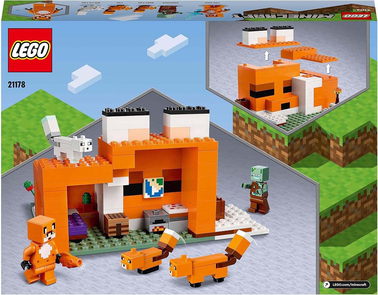 LEGO 21178 Minecraft The Fox Lodge Building Set - Fox-Shaped House with Drowned Zombie & Fox Figures for Kids 8+ 7