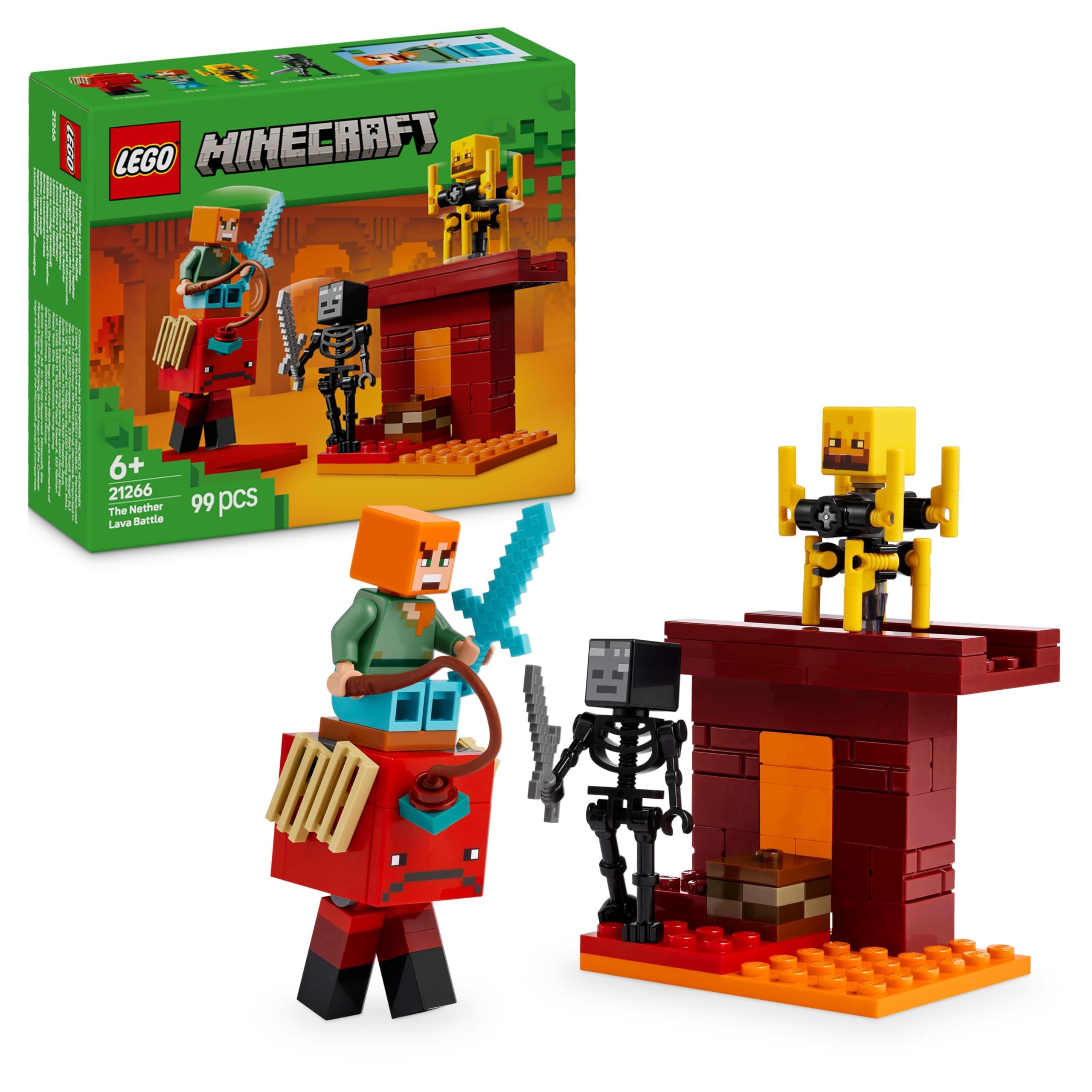 LEGO Minecraft The Nether Lava Battle Building Set - 99-Piece Playset with Alex Figure, Ages 6+