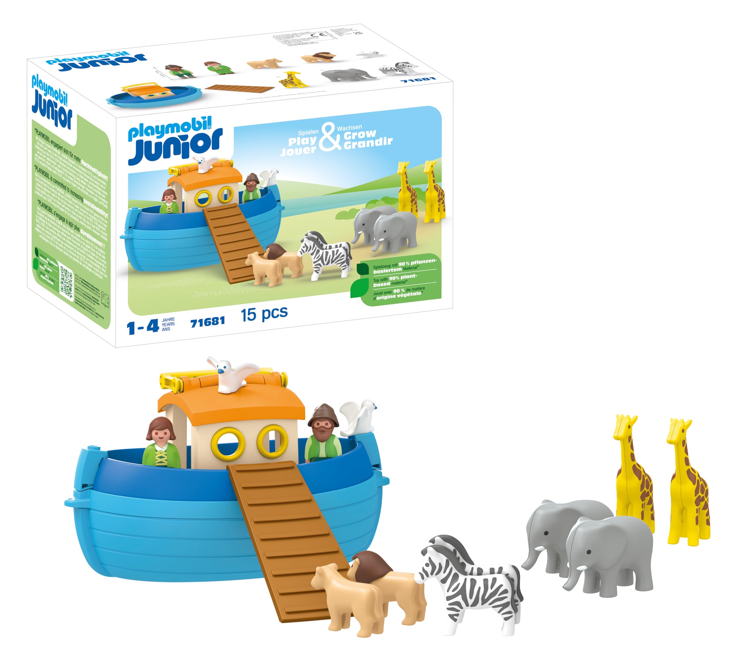 PLAYMOBIL 71681 JUNIOR My Take Along Noah's Ark - Portable Animal Playset for Toddlers 12 Months+