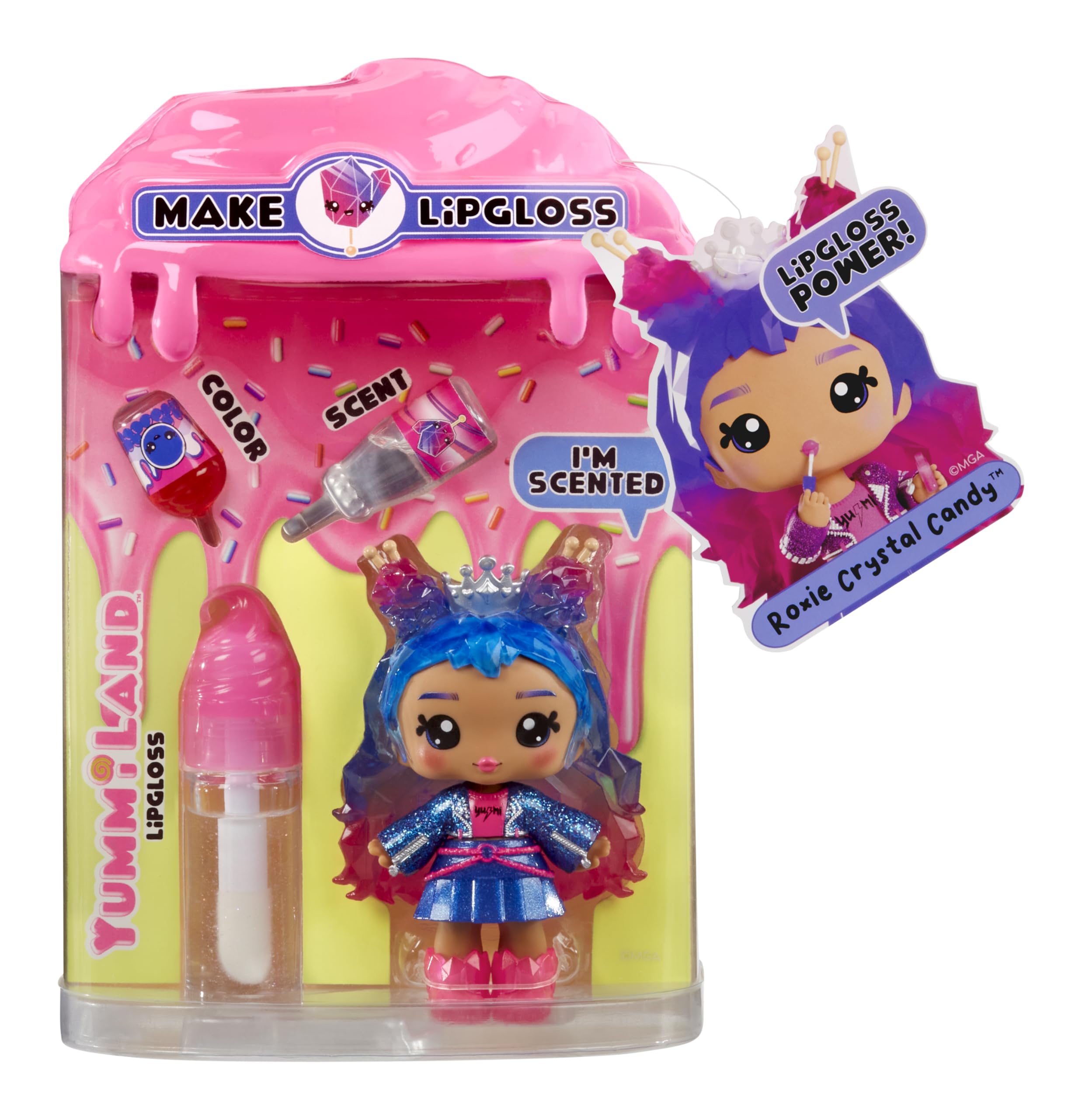 Yummiland Lip Gloss Doll - Roxie Crystal Candy - DIY Scented Lip Gloss Playset for Ages 3+