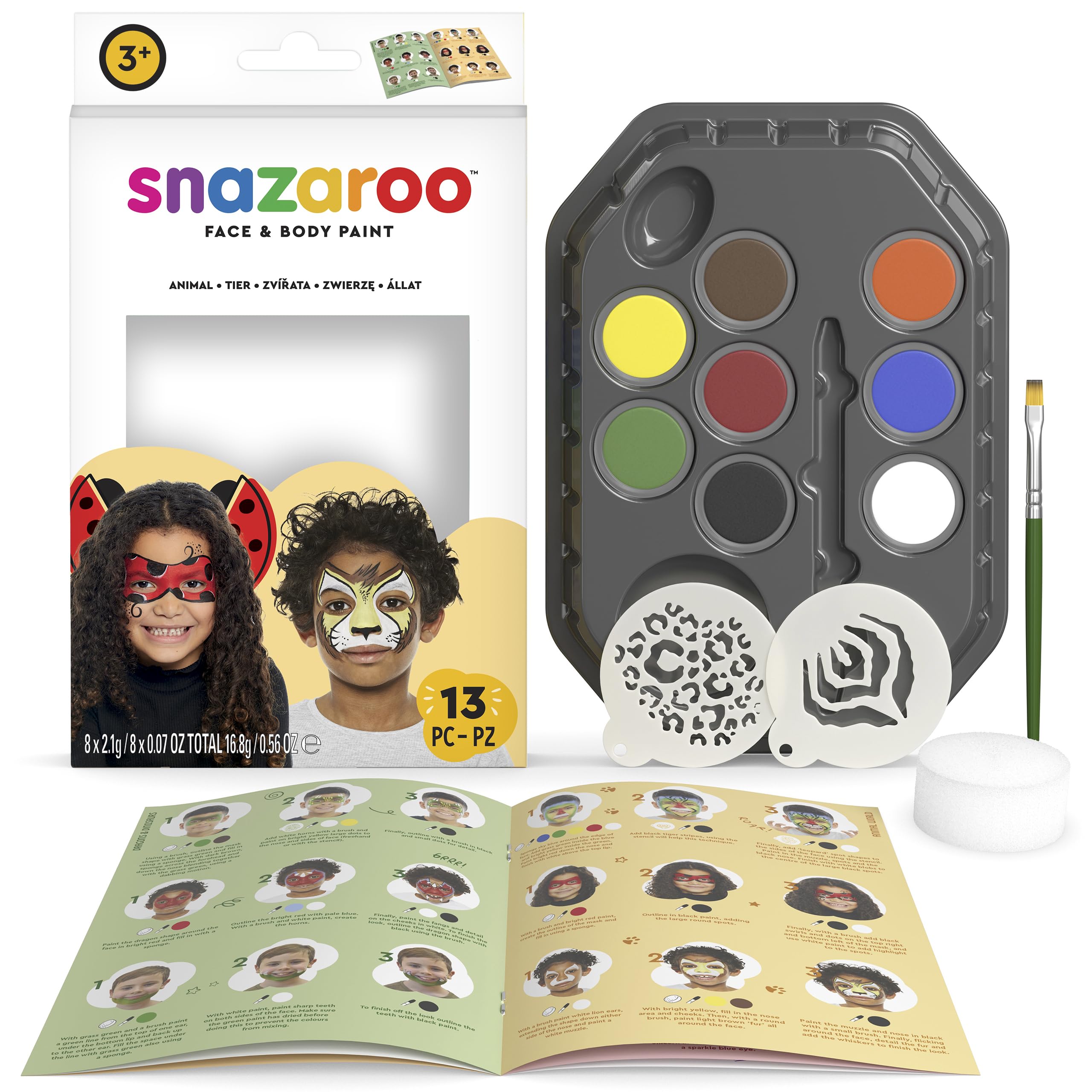 Snazaroo Animal World Face Painting Palette Kit - 8 Colours, Washable, Non-Toxic | Kids & Adults