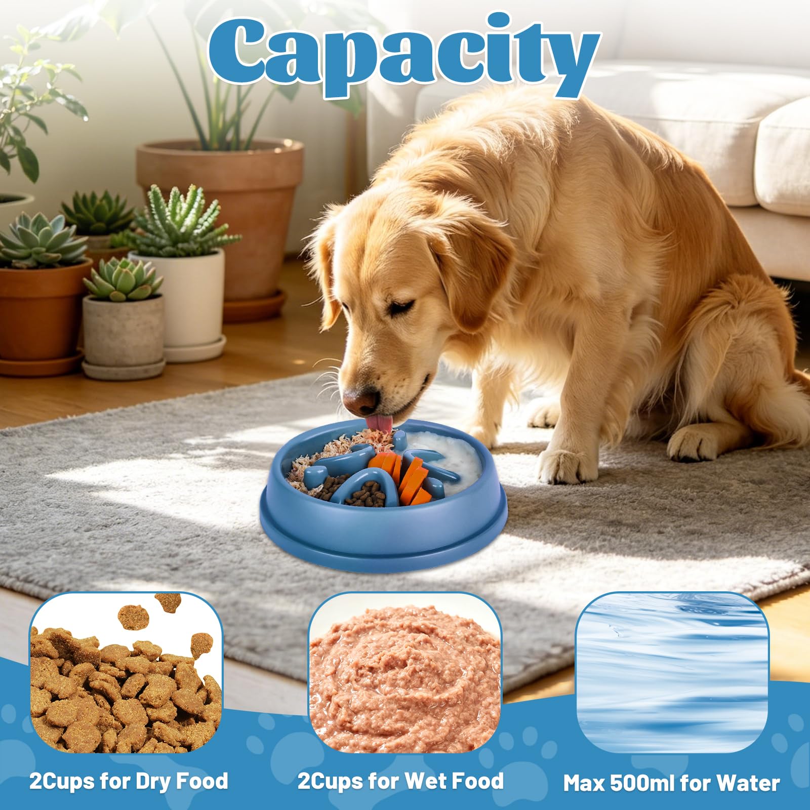 elzle Slow Feeder Dog Bowl - Anti Choke, Anti-Slip, Blue 5