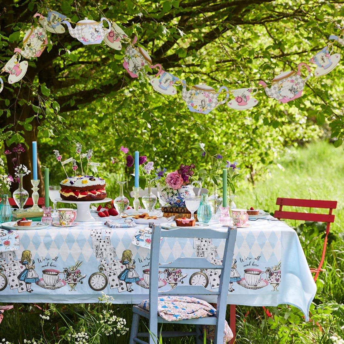 Talking Tables Alice in Wonderland Paper Table Cover - Disposable for Tea Parties | 180 x 120 cm Blue 7