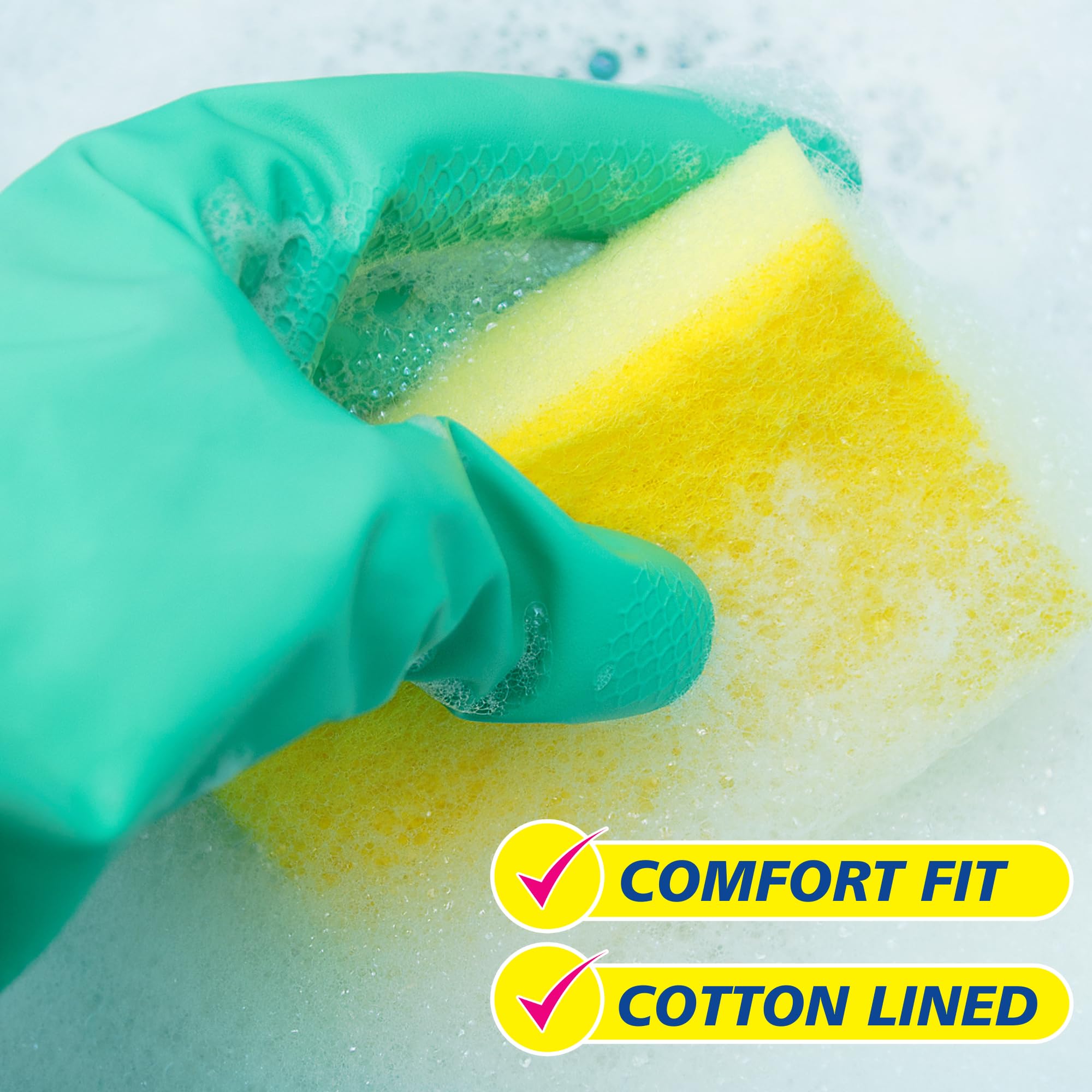 Elbow Grease Rubber Cleaning Gloves - Cotton Lined, Elbow Length, Antibacterial | Size L 5