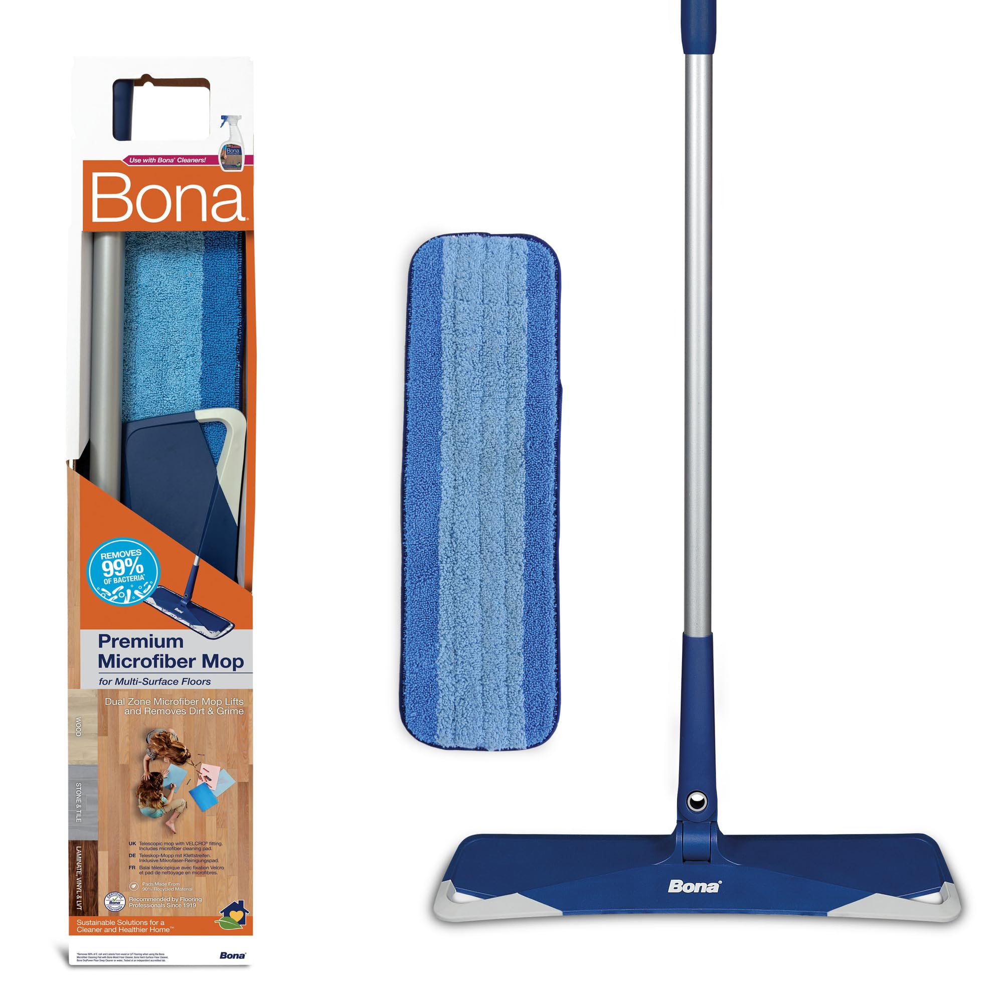 Bona - Premium Microfibre Floor Mop Kit Extra Large Adjustable Flat Mop