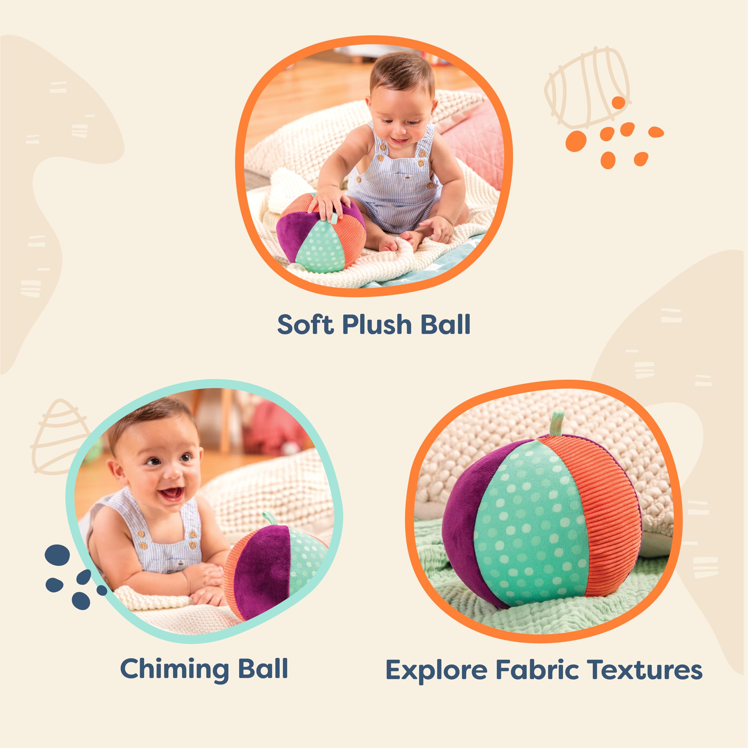 B. toys Make it Chime Fabric Ball - Sensory Toy for Babies with Textures, Colors & Bell 10