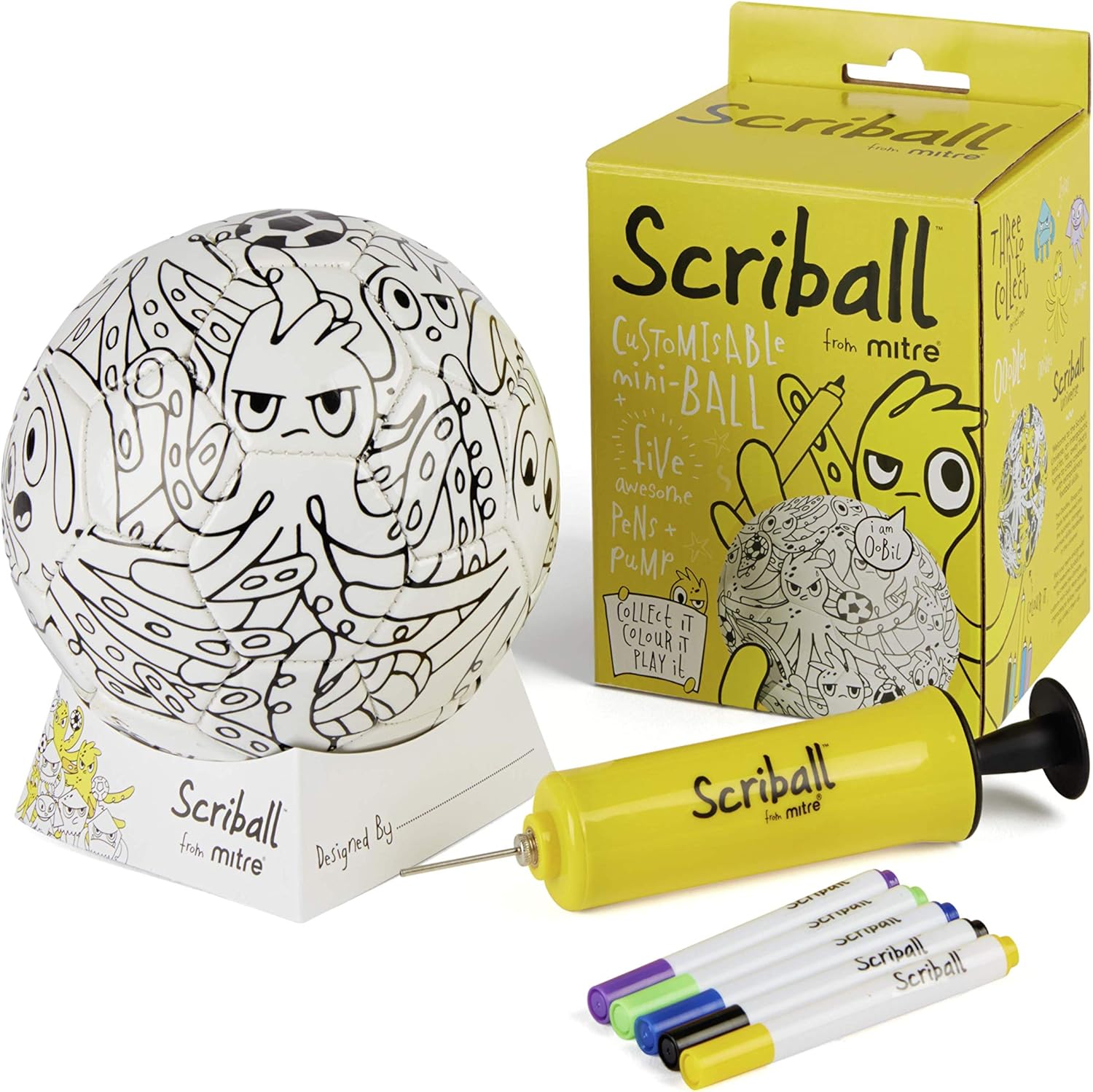 Mitre Scriball Ooodles Mini Football with Colouring Pens - Personalisable Toy for Kids