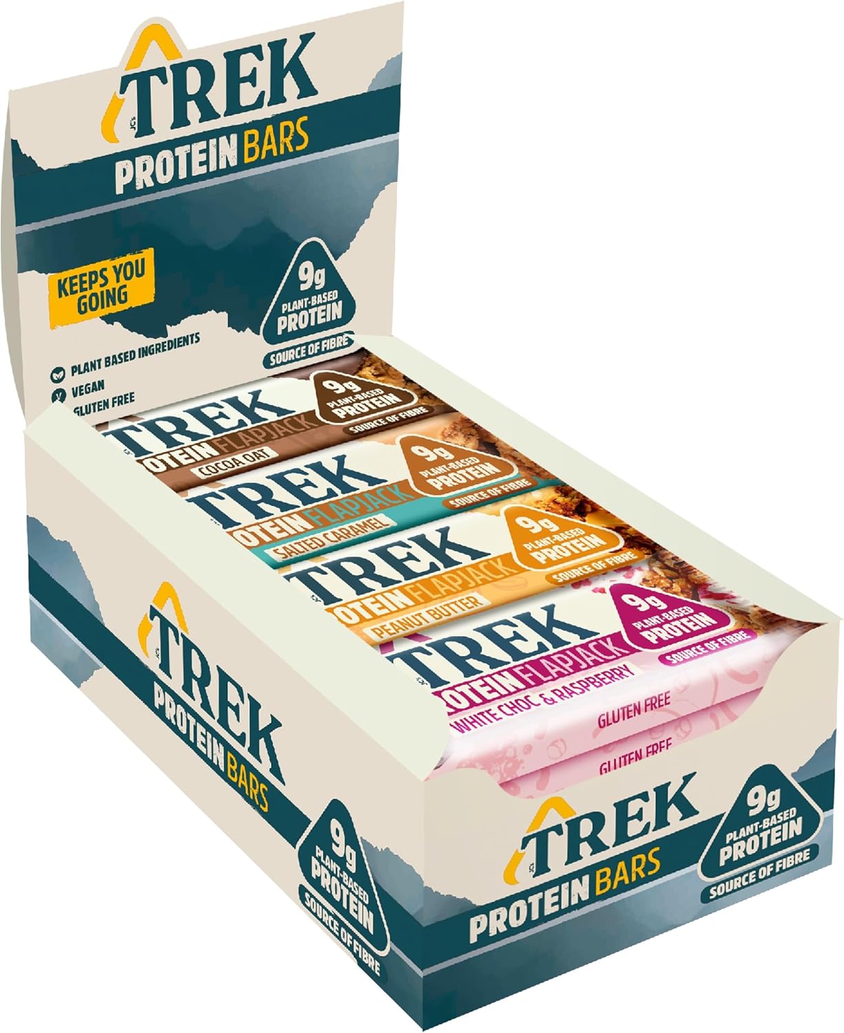 TREK High Protein Flapjack Variety Pack - Gluten Free - Plant Based - Vegan - 800g