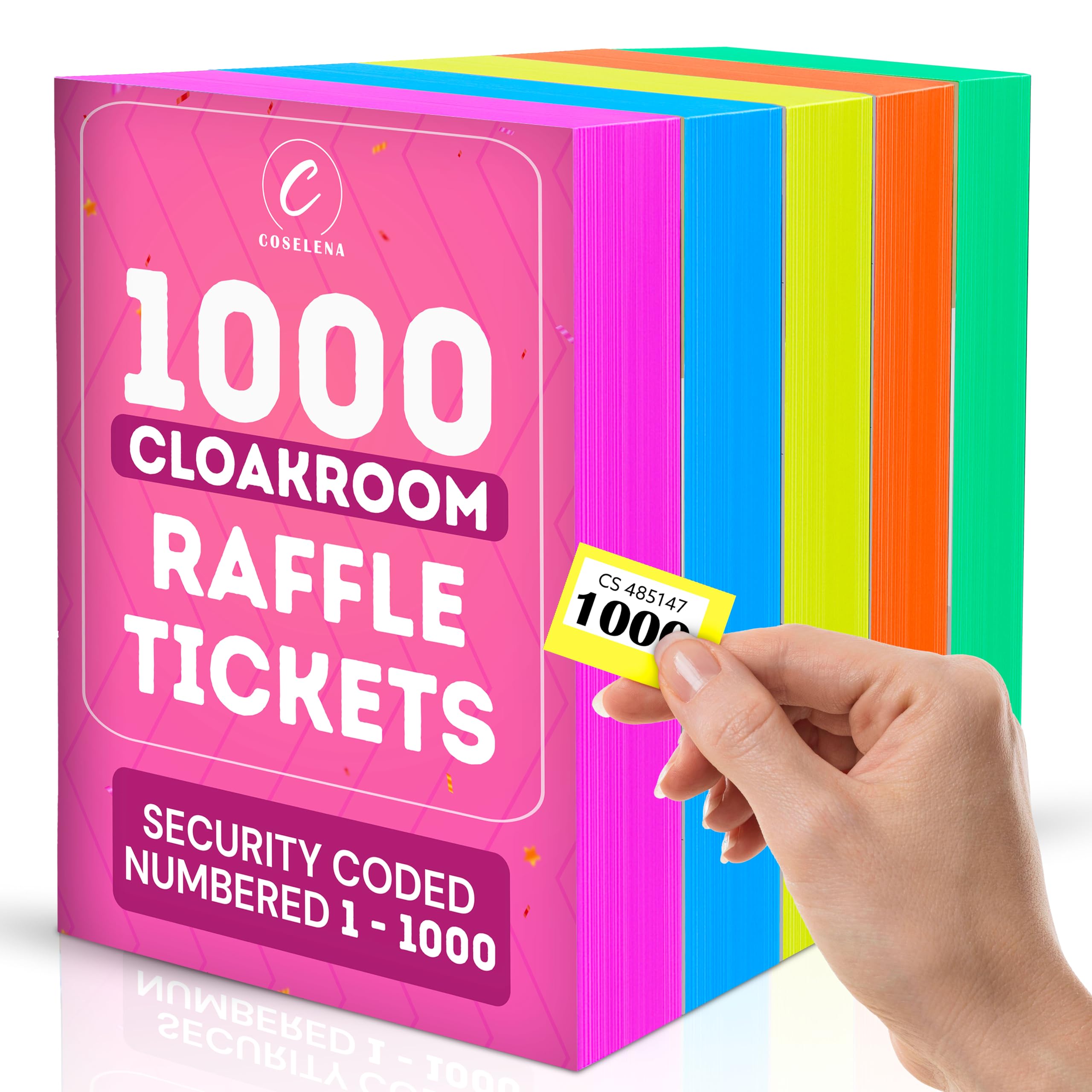 Coselena 5-Pack Numbered Raffle & Cloakroom Ticket Books | 1-1000 | Assorted Colors 1