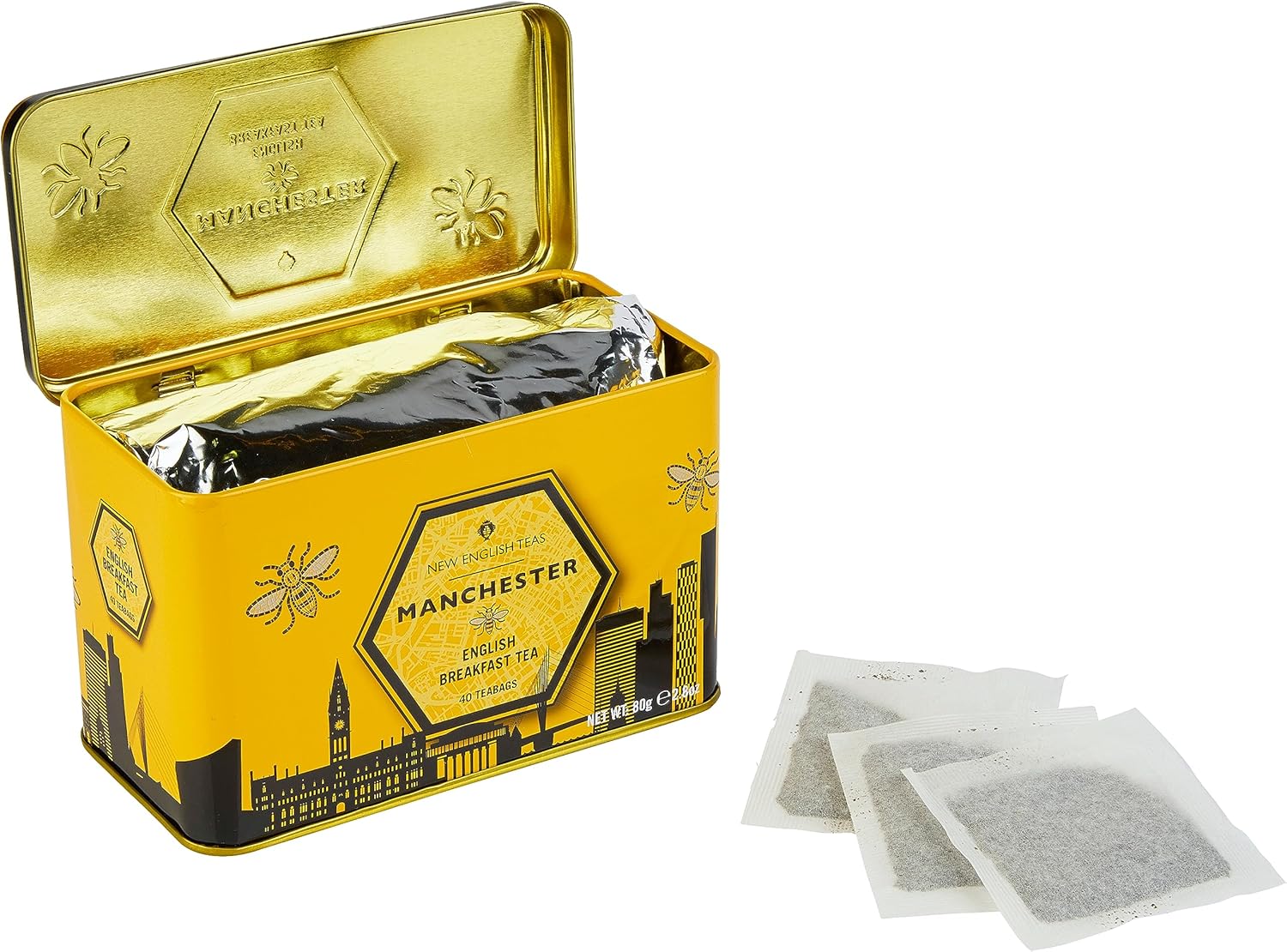 New English Teas - Manchester City Bee Tea Caddy with 40 English Breakfast Teabags