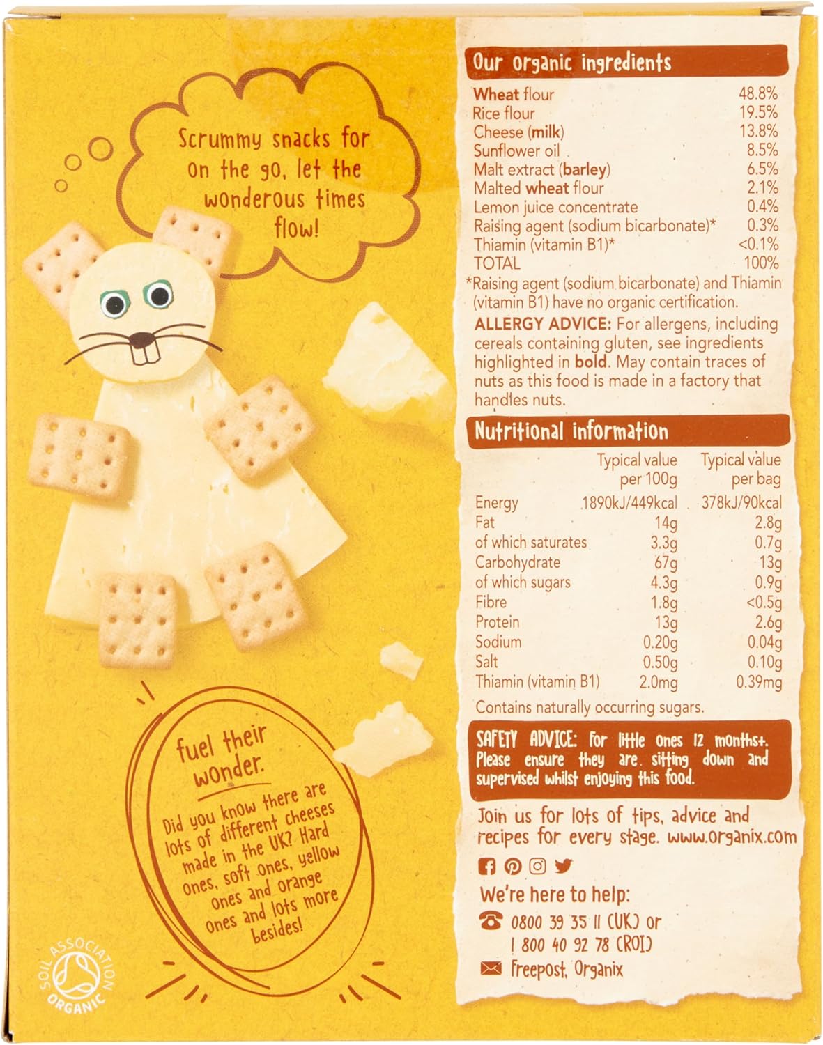 Organix Mini Organic Cheese Crackers Toddler Snack 12+ Months, 4x20g Multipack