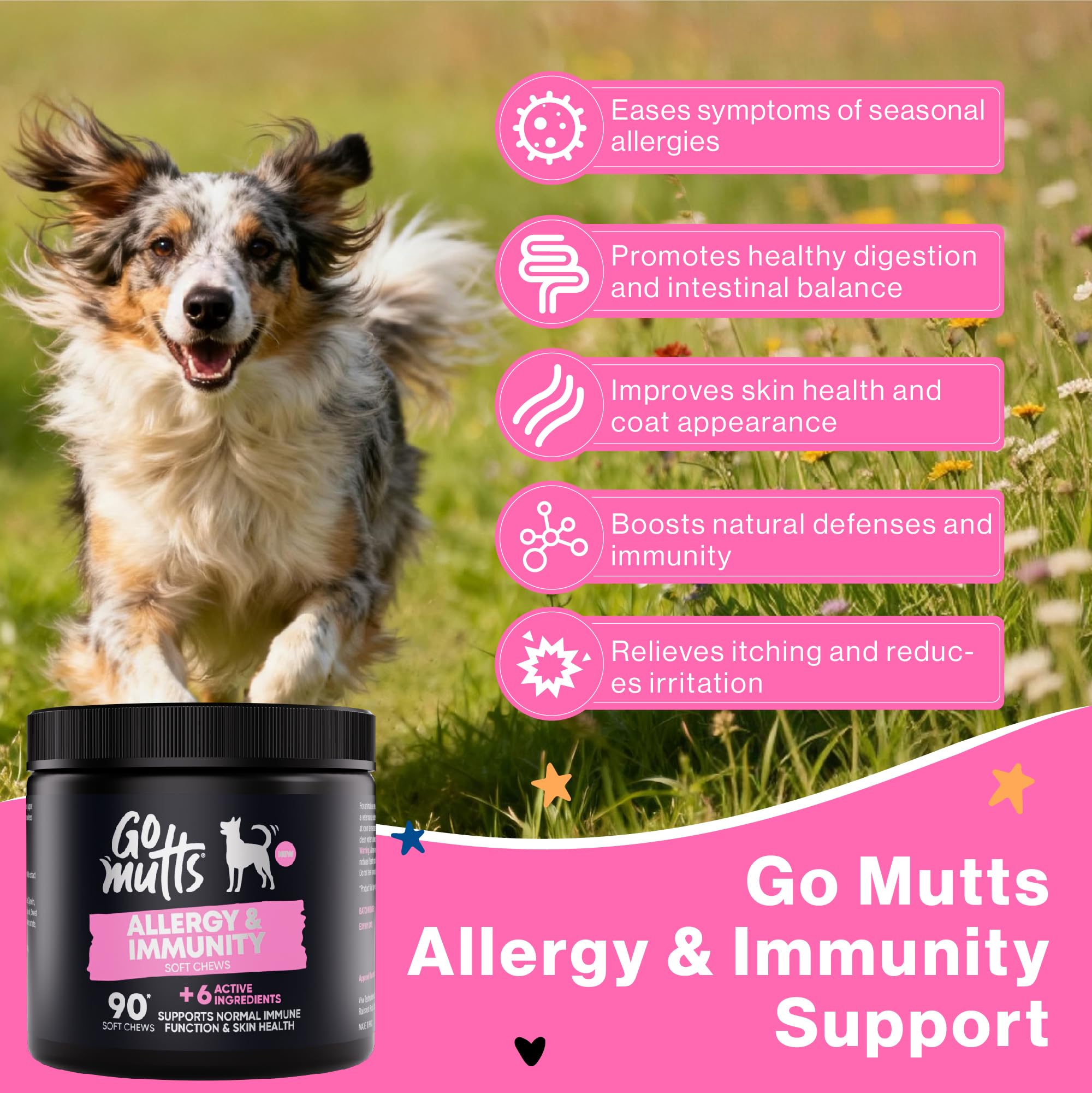 Go Mutts Allergy & Immunity Soft Chews for Dogs - 90 Count | Soothes Itching | Supports Immune Health
