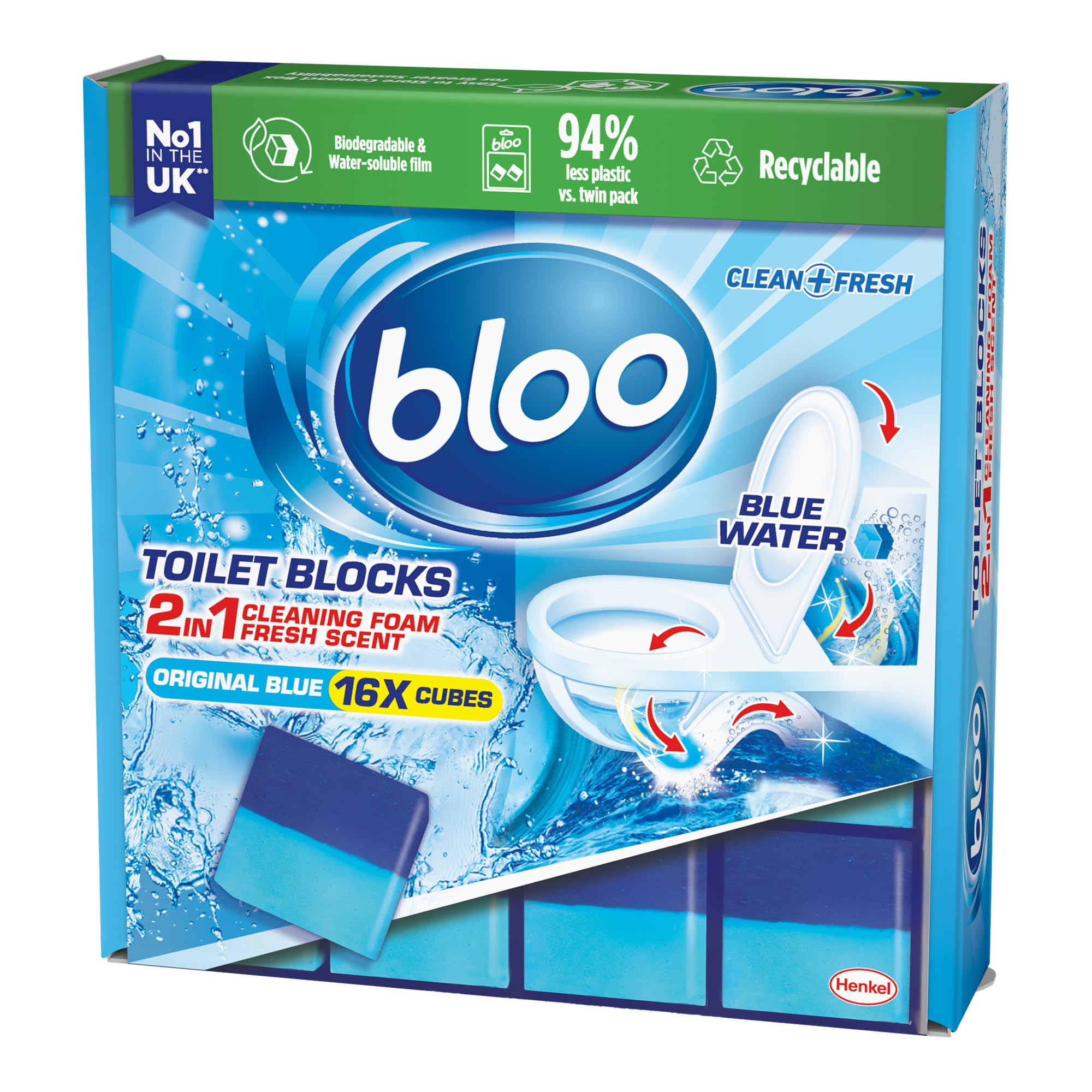 Bloo - Original Blue Toilet Block In-Cistern Cleaner, 16 Pack