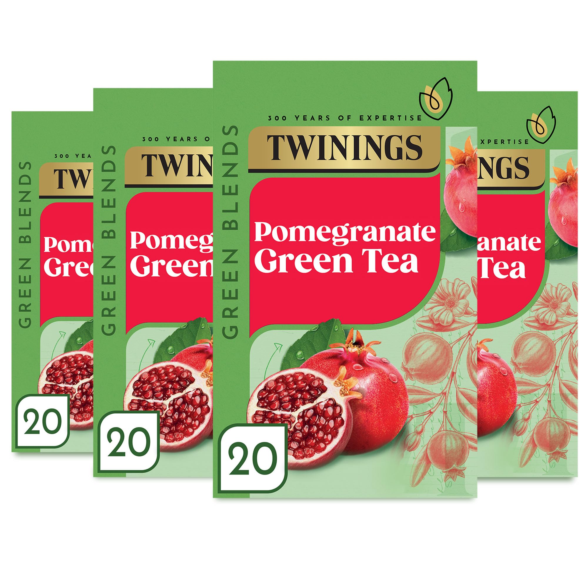 Twinings Green Tea & Pomegranate 80 Tea Bags (Multipack of 4 x 20 Bags)