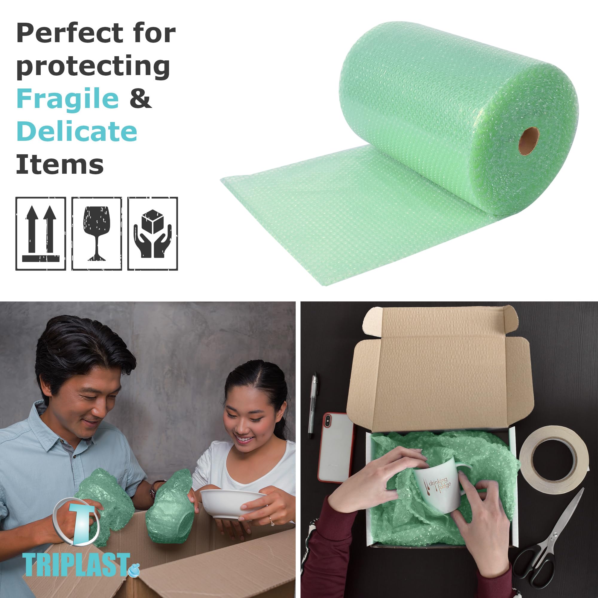 Triplast Biodegradable Green Bubble Wrap Roll - 400mm x 50m | Small 10mm Bubbles | Recyclable LDPE 3
