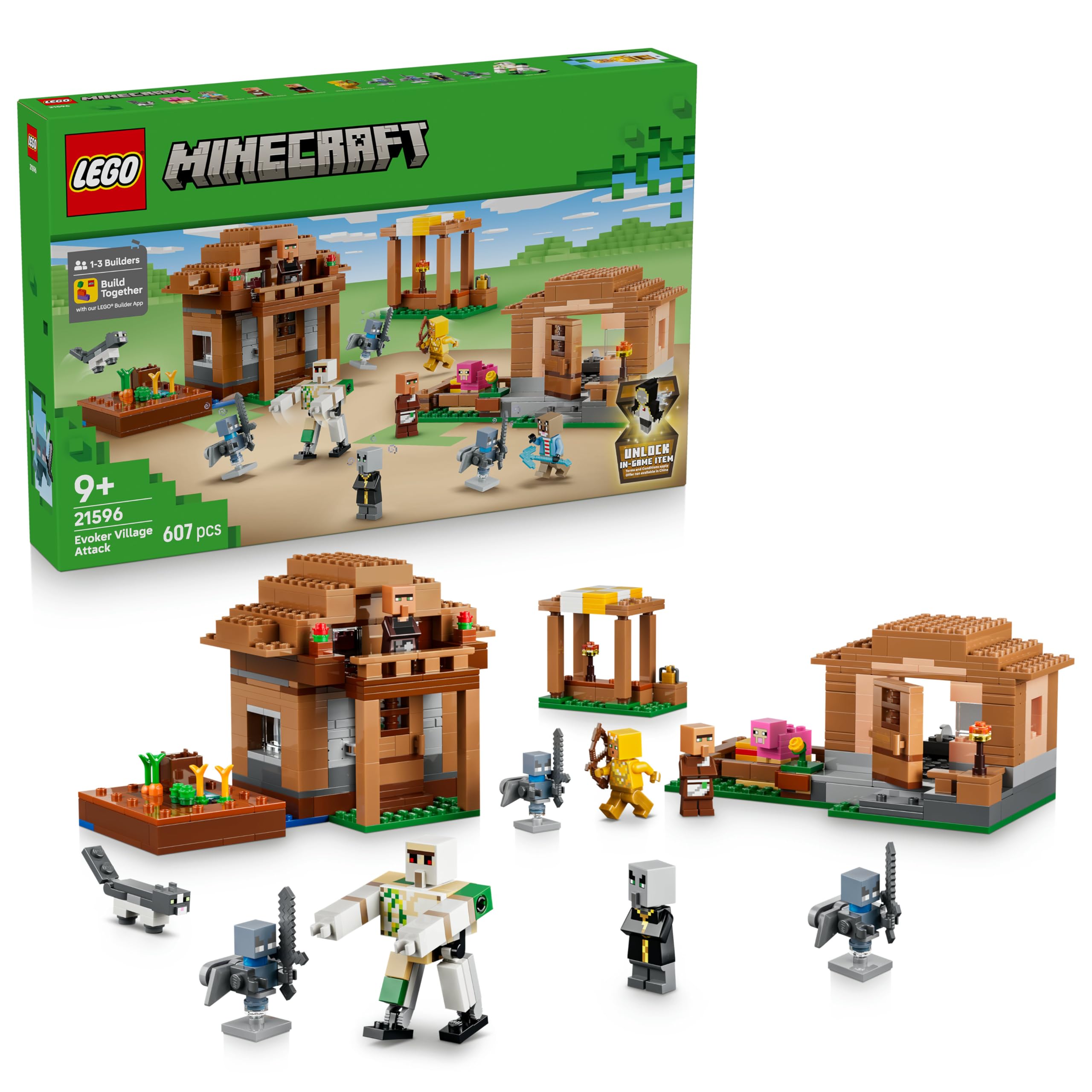 LEGO Minecraft Evoker Village Attack Building Set - 11 Figures, 3 Locations, Ages 9+