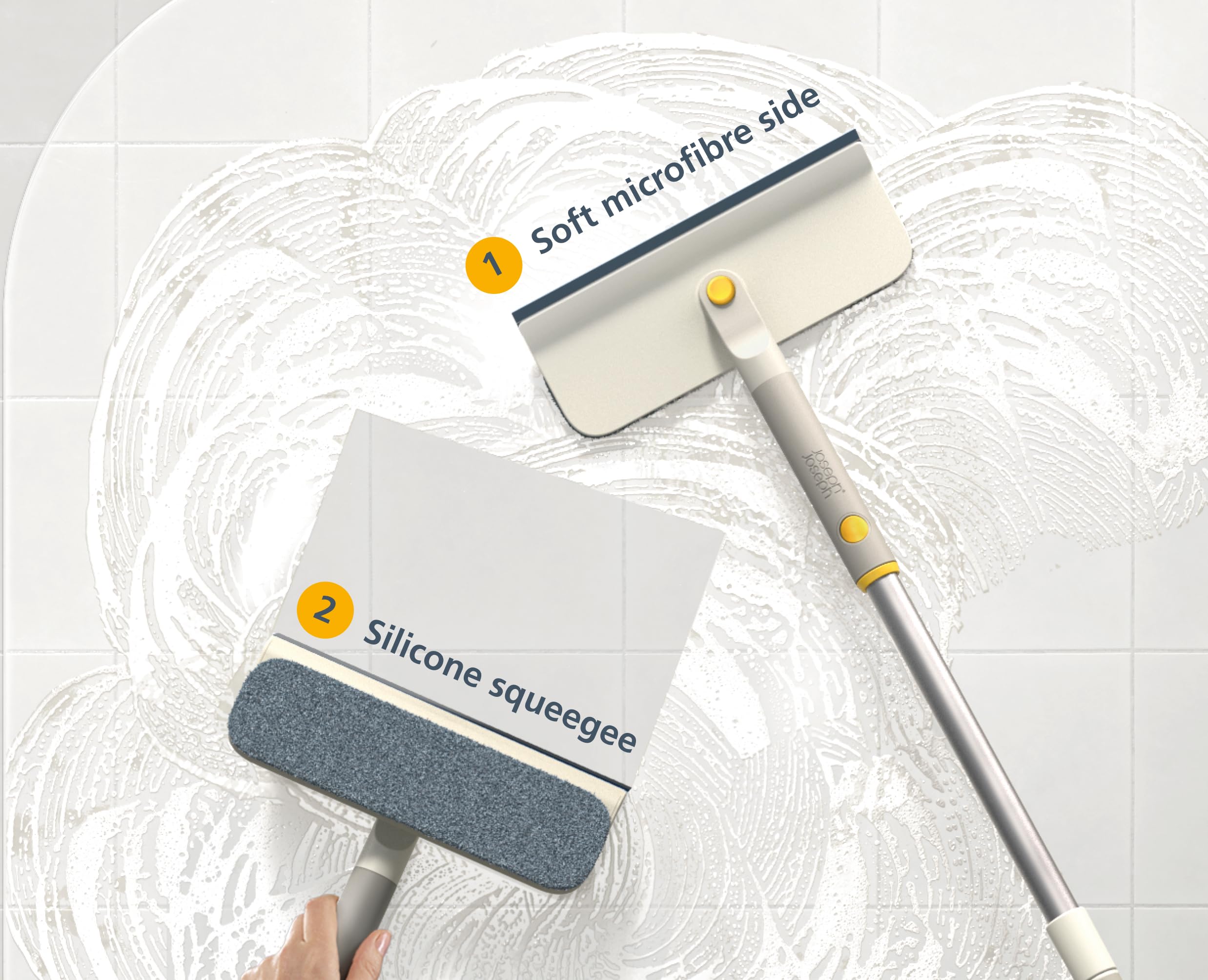 Joseph Joseph CleanTech 2-in-1 Bathroom Cleaning Brush - Microfibre Pad & Silicone Squeegee | 362mm Length 7