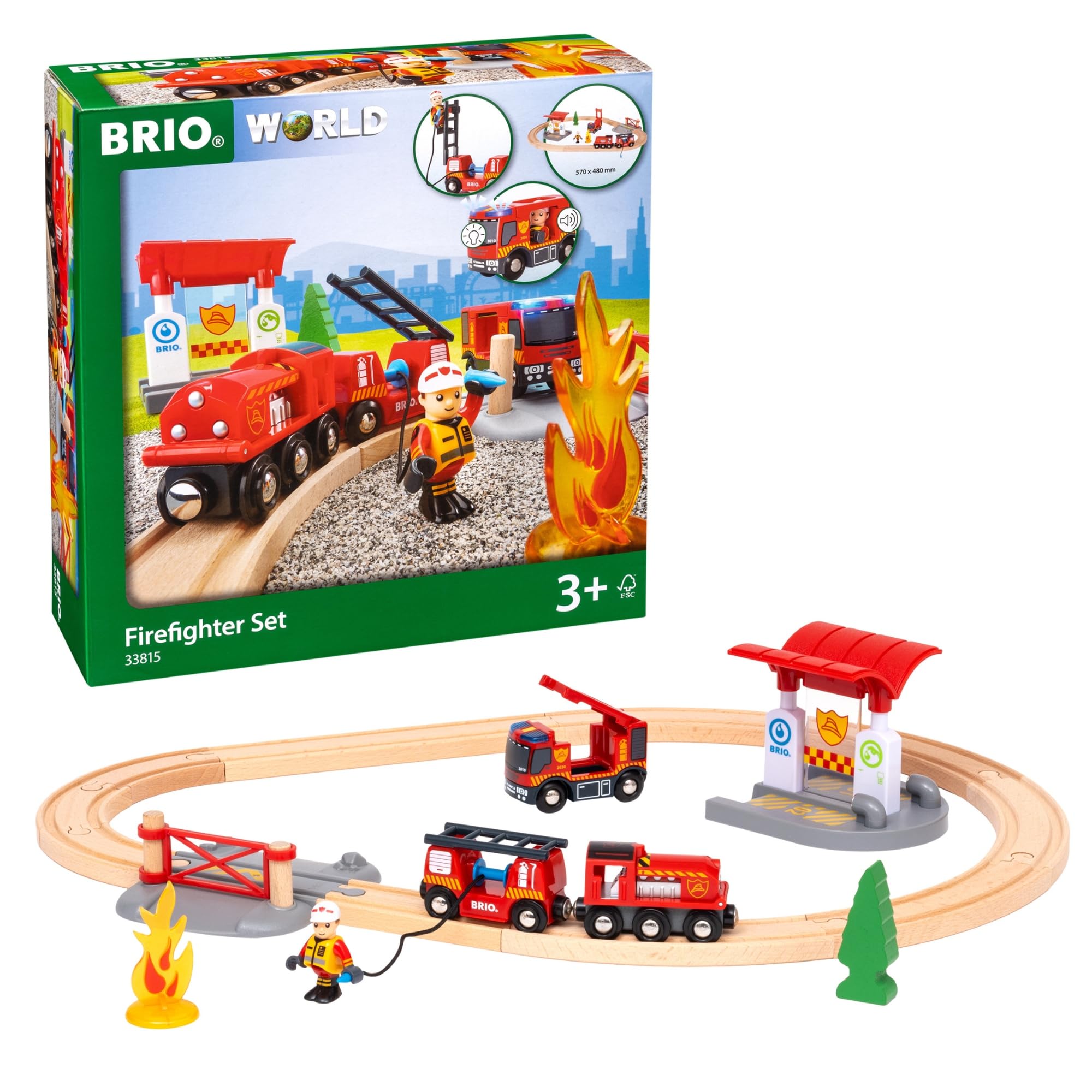 BRIO World Fire and Rescue Firefighter Set with Wooden Railway Train Accessories
