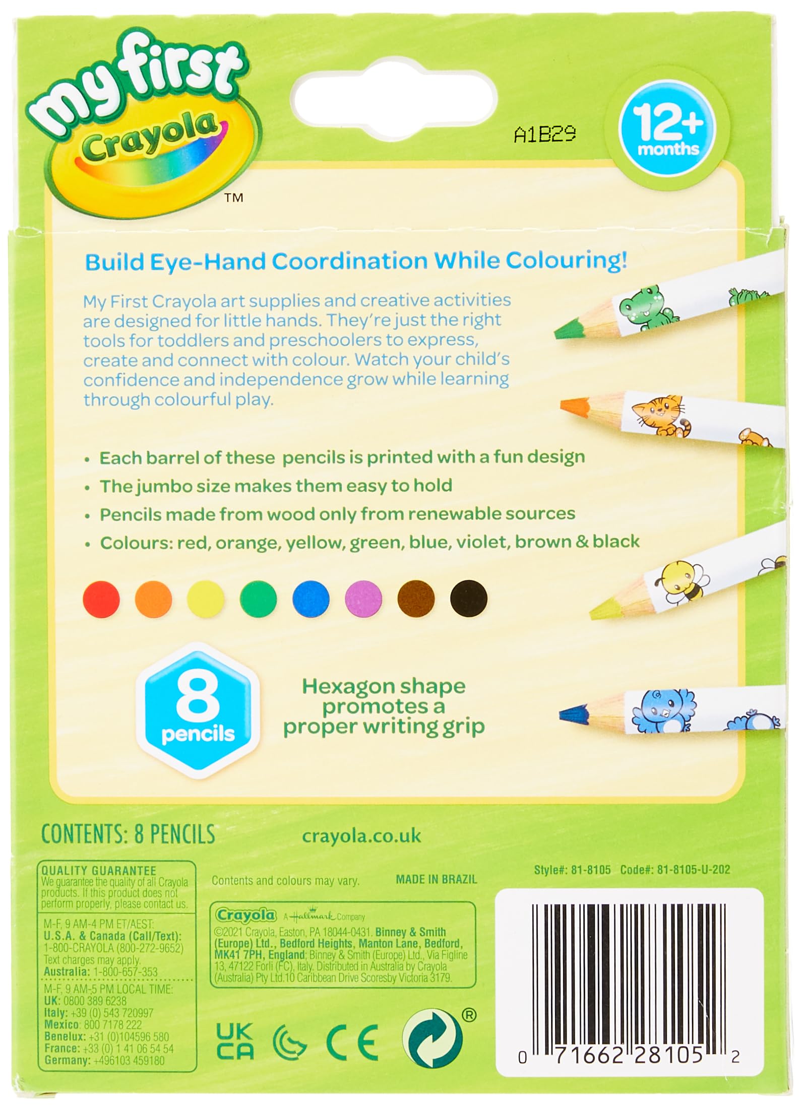 Crayola My First Jumbo Colouring Pencils - Easy-Grip for Toddlers & Preschoolers 6