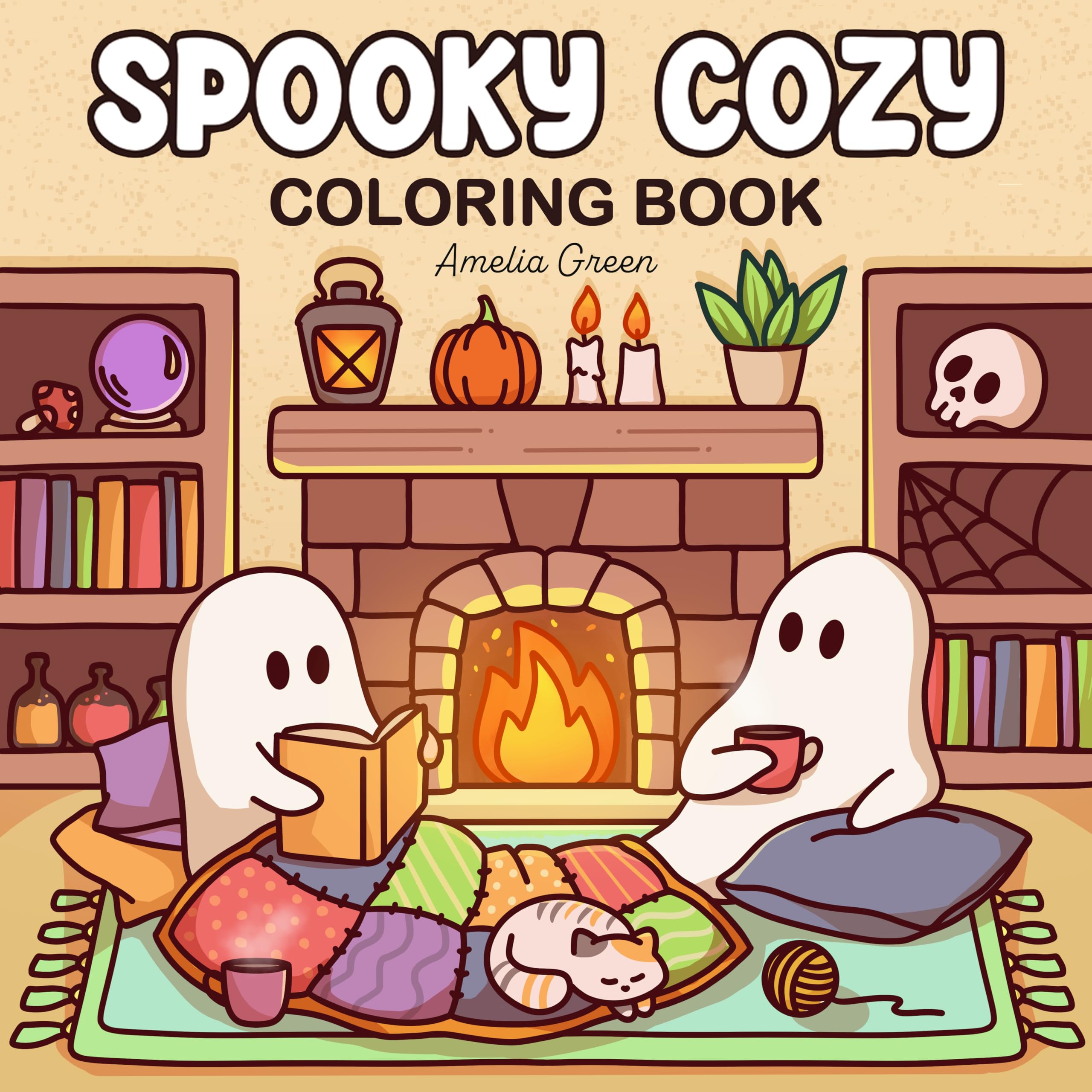 Amelia Green Spooky Cozy Coloring Book - 45 Pages | Adults & Teens | 8.5 x 8.5 Inches