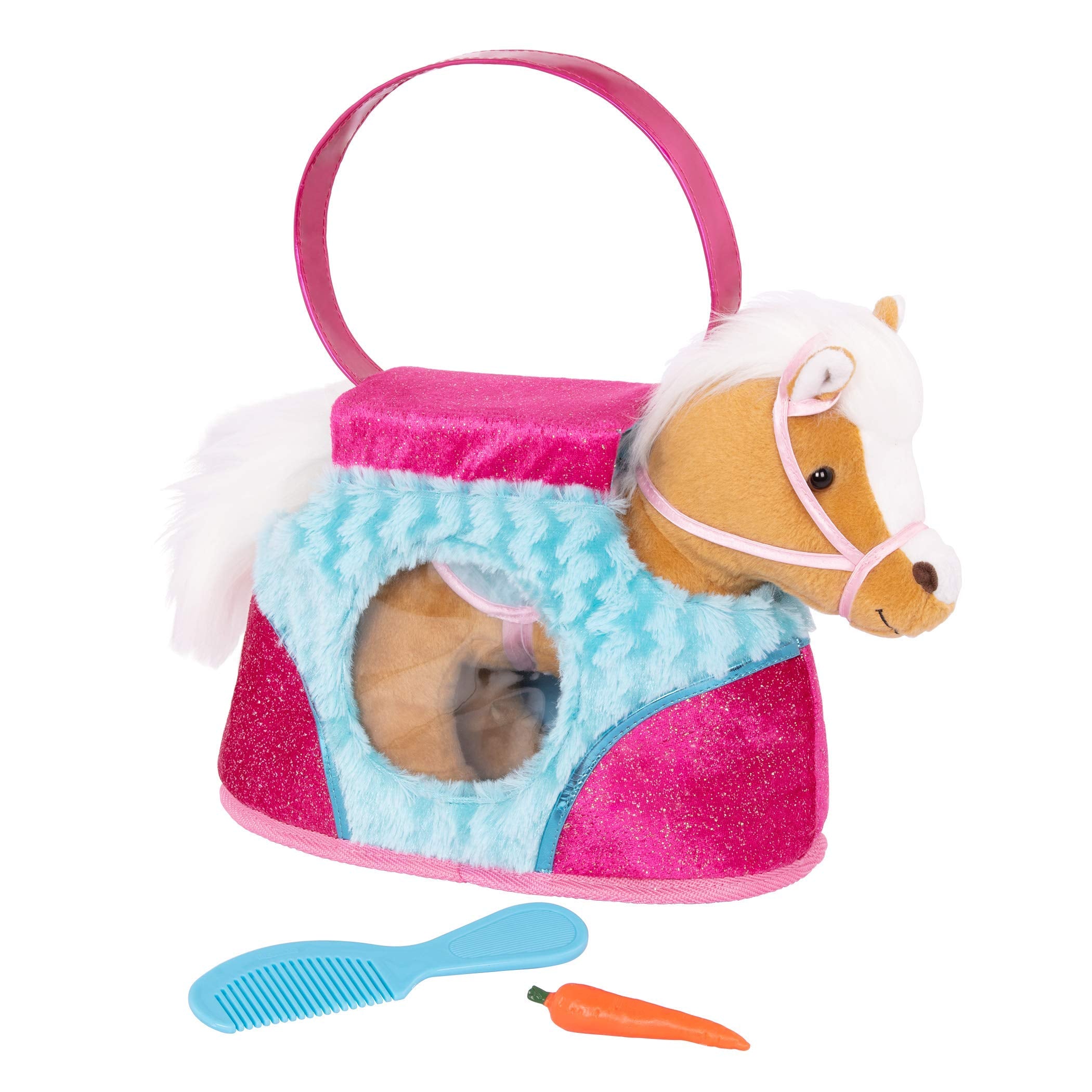Pucci Pups Beige Horse with Blue Stripes and Pink Pony Bag 10