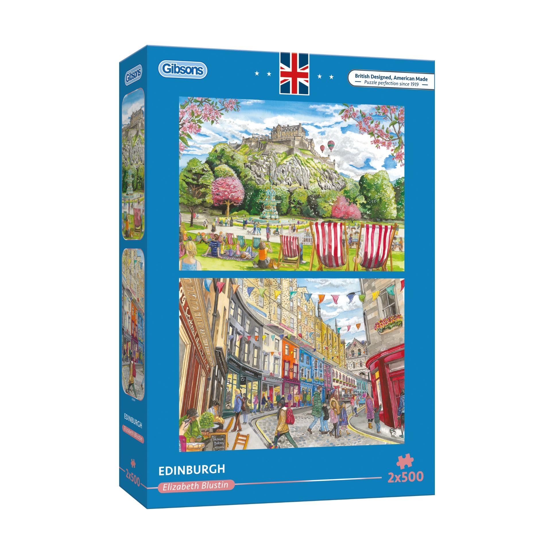 Gibsons Edinburgh Jigsaw Puzzles - 2 x 500 Piece Set | Victoria Street & Castle Views | Recycled Board