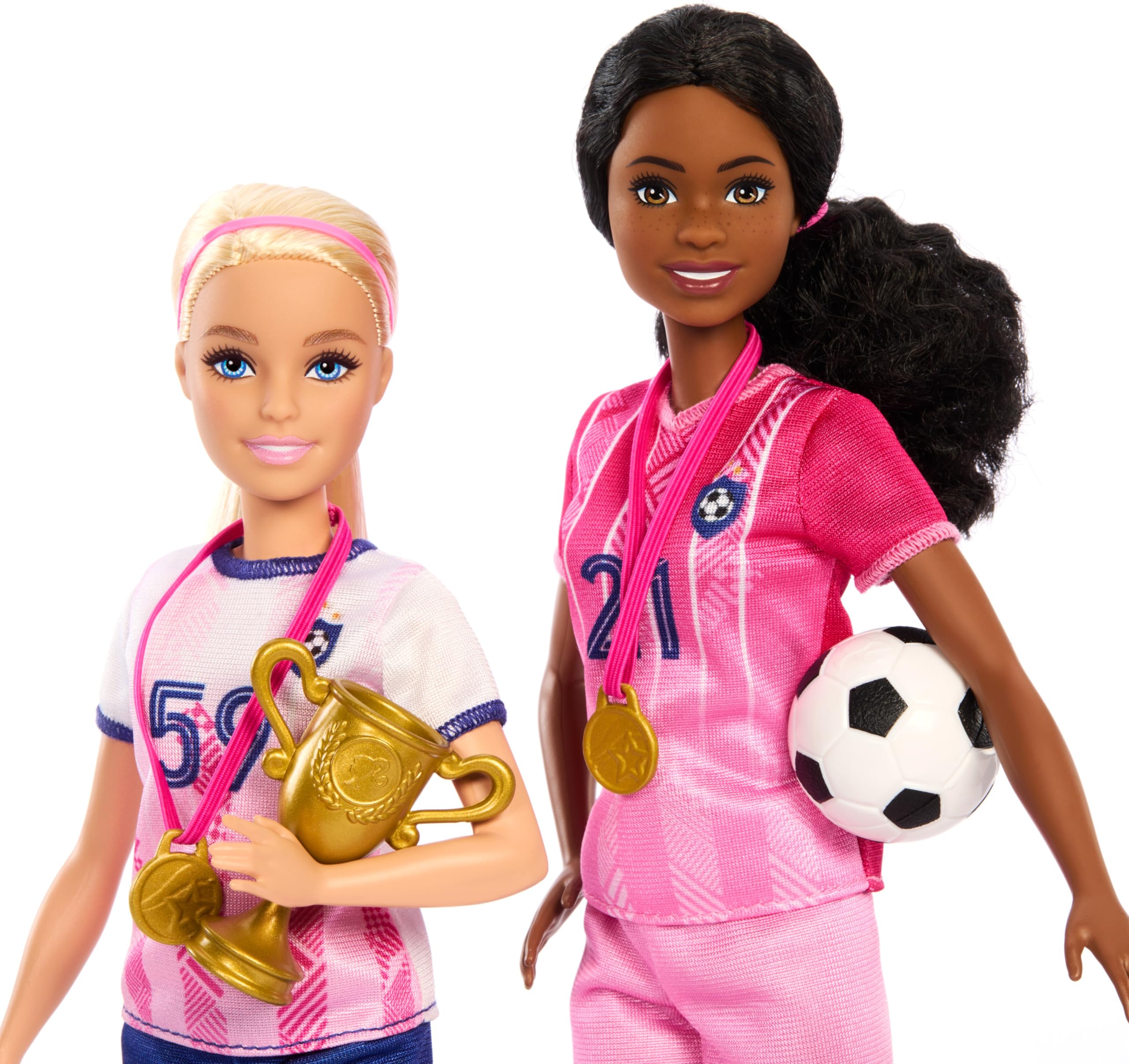 Barbie Careers Soccer Player Playset - 2 Fashion Dolls & 15 Accessories for Kids 3+ 4