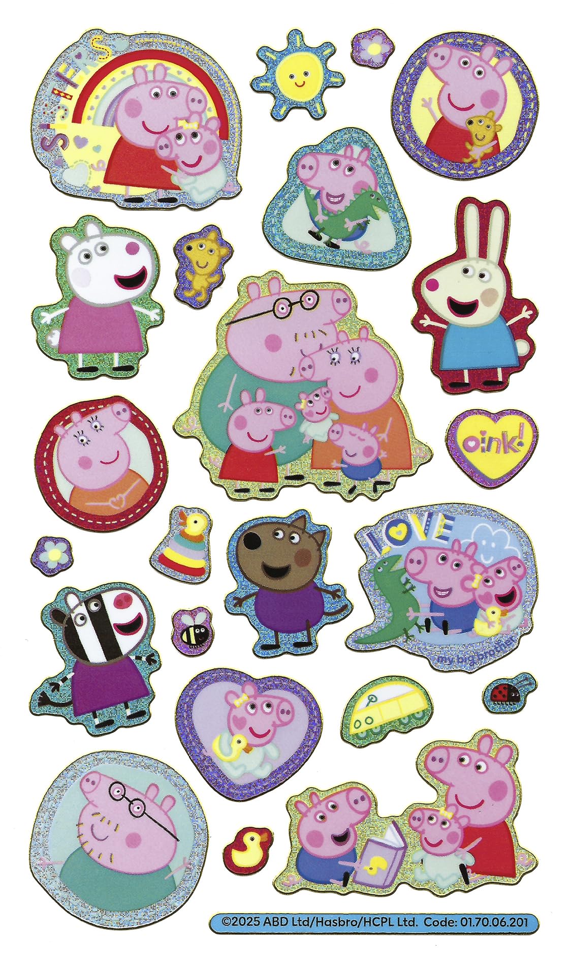 Paper Projects Peppa Pig Family Sparkly Reusable Stickers - Includes New Baby Sister Evie