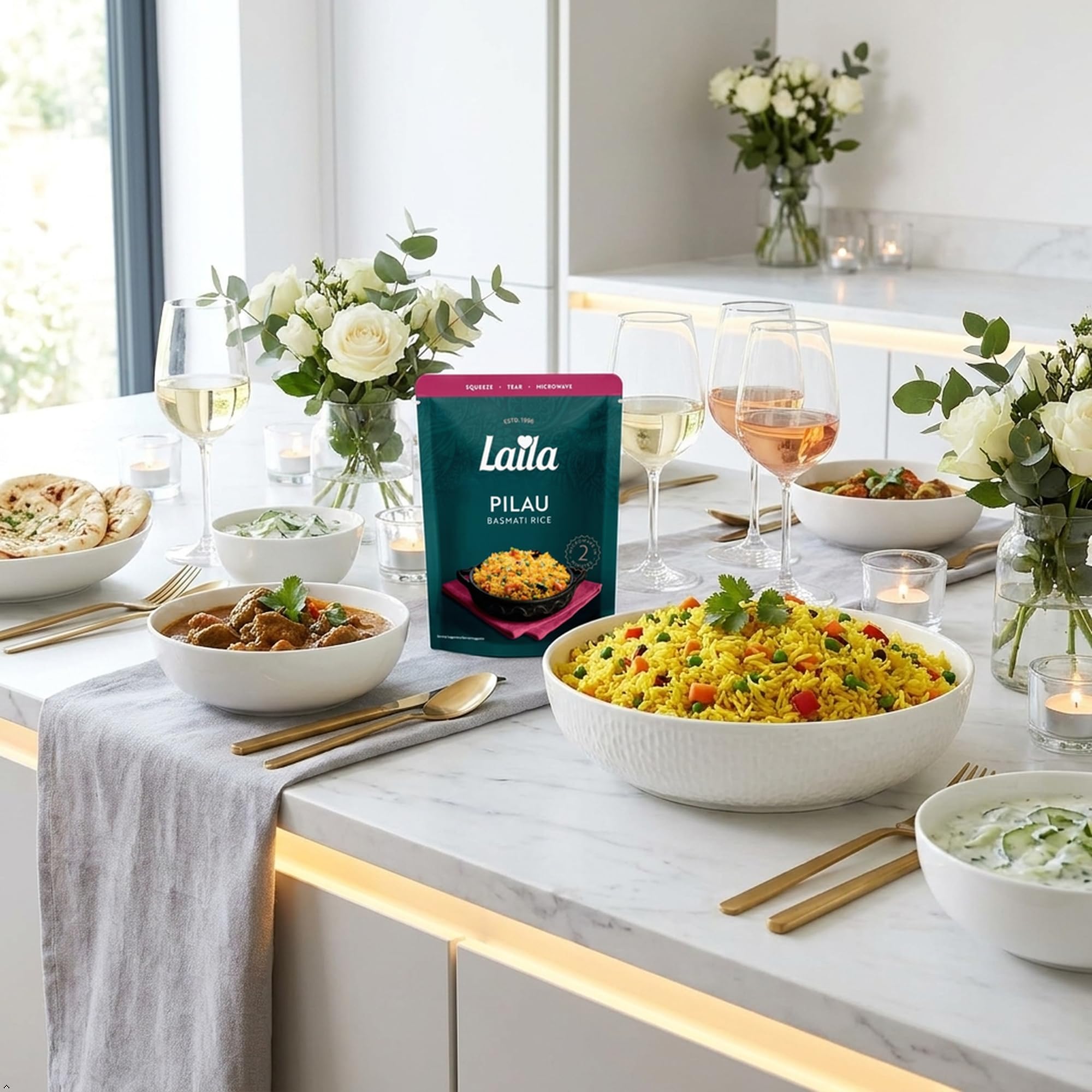 Laila Pilau Microwave Rice - Fragrant Pilau Flavour, Ready in 2 Minutes, 250g