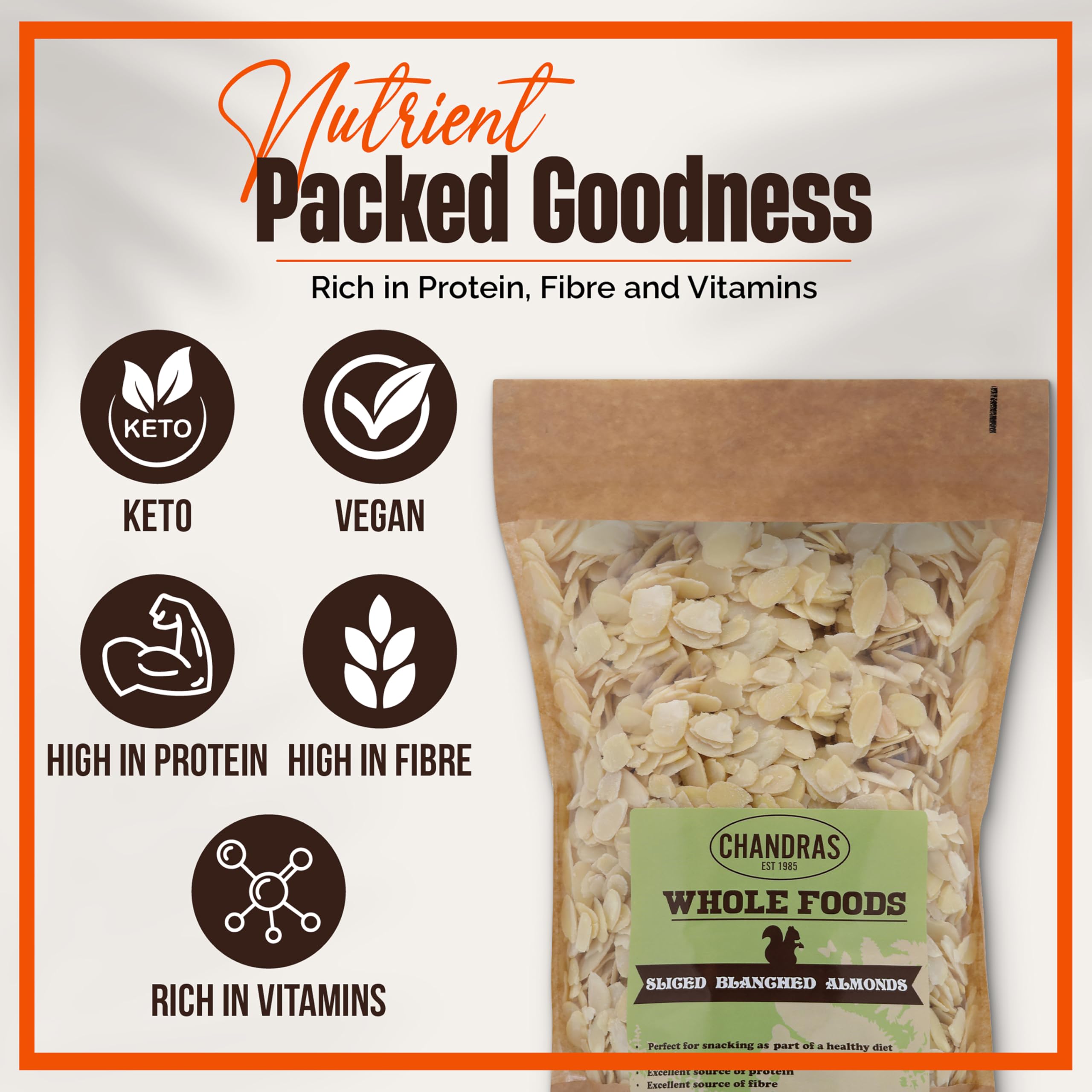 Chandra Whole Foods – Mandelflocken 1 kg – Blanchierte und geschnittene Mandelsplitter 4