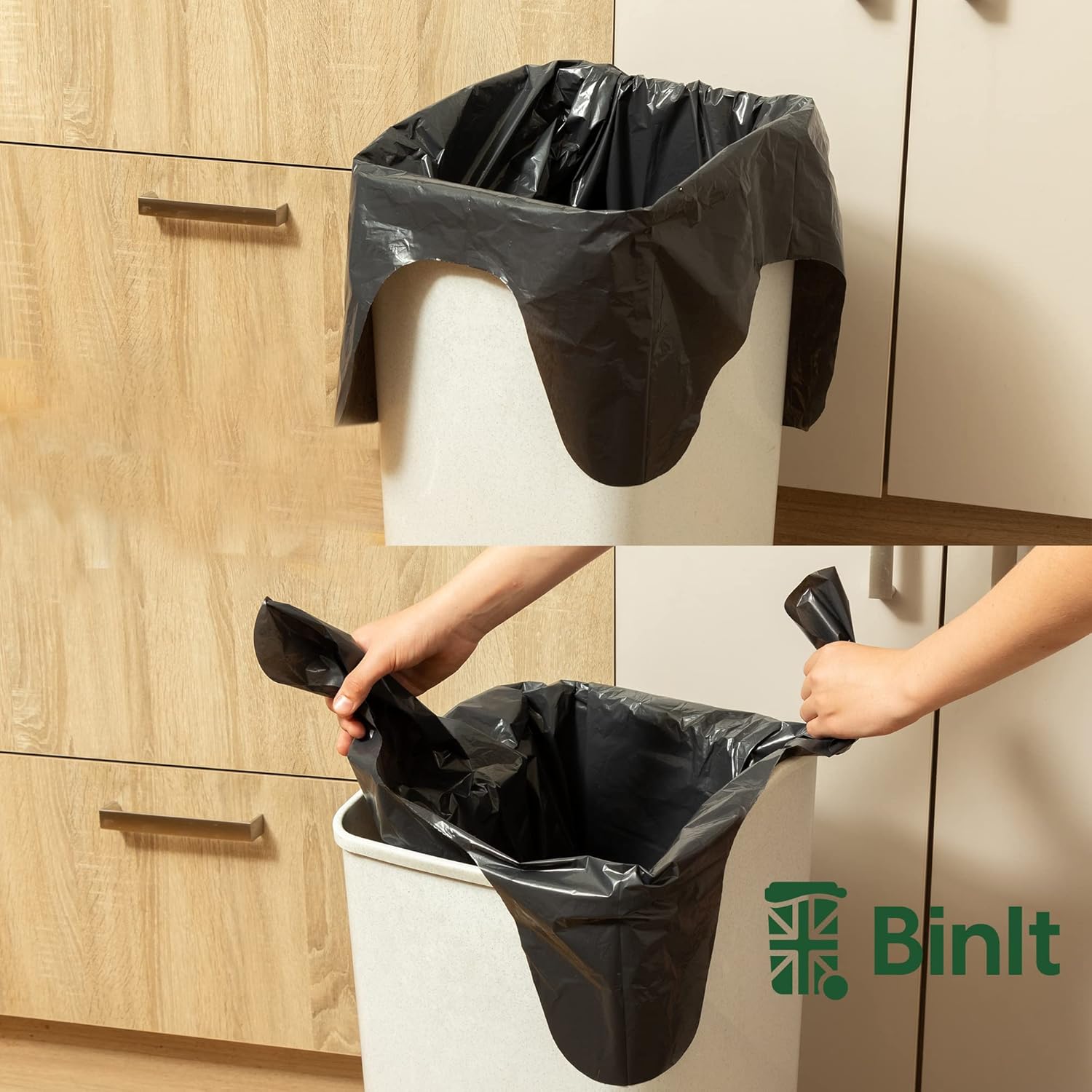 BIN IT 70L Tie Top Bin Liners, 100% Recycled Leak-Resistant Refuse Sacks for Home, Office & Garden 7