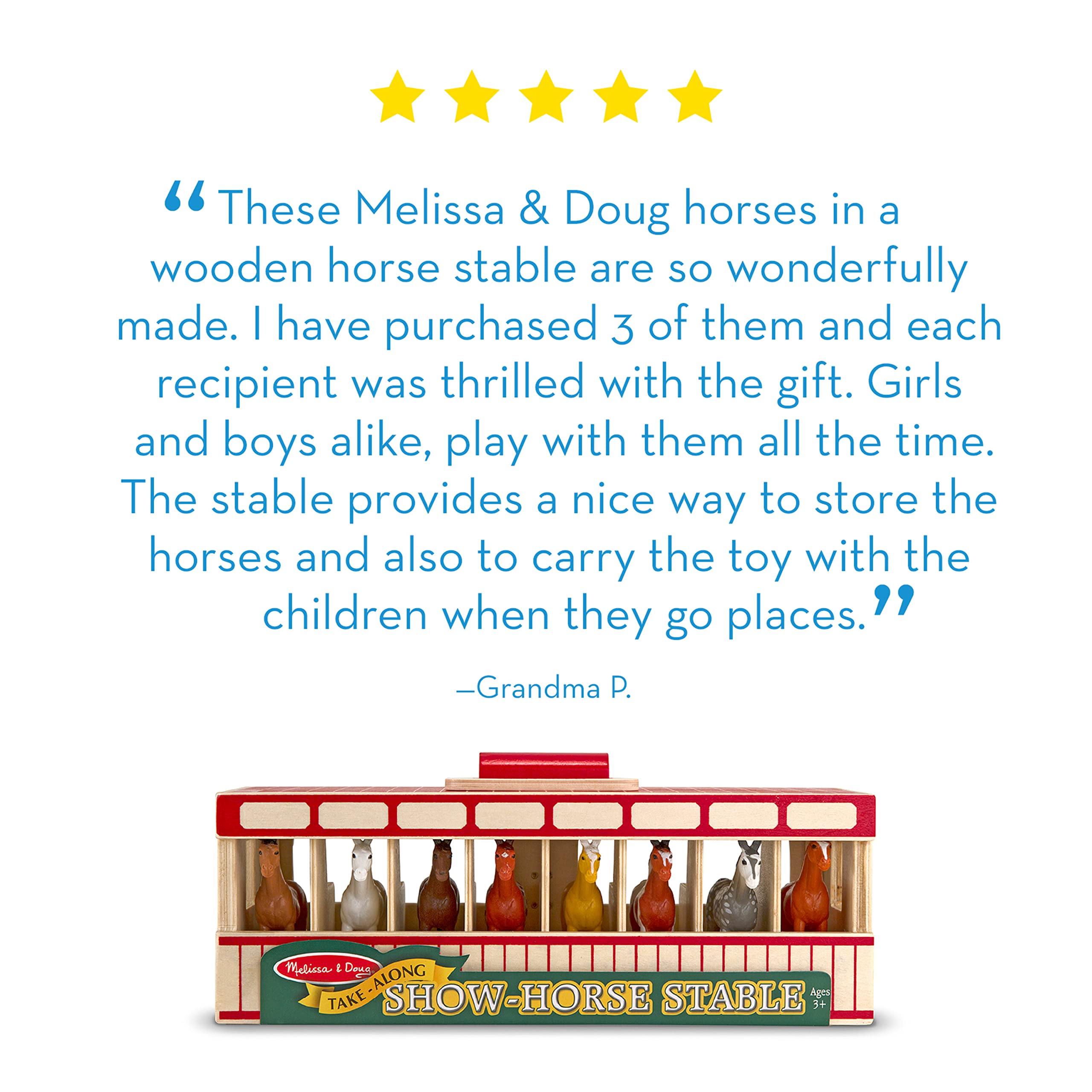 Melissa & Doug Take-Along Show-Horse Stable Playset - Wooden Pretend Play Toy with 8 Horses, Ages 3+ 8