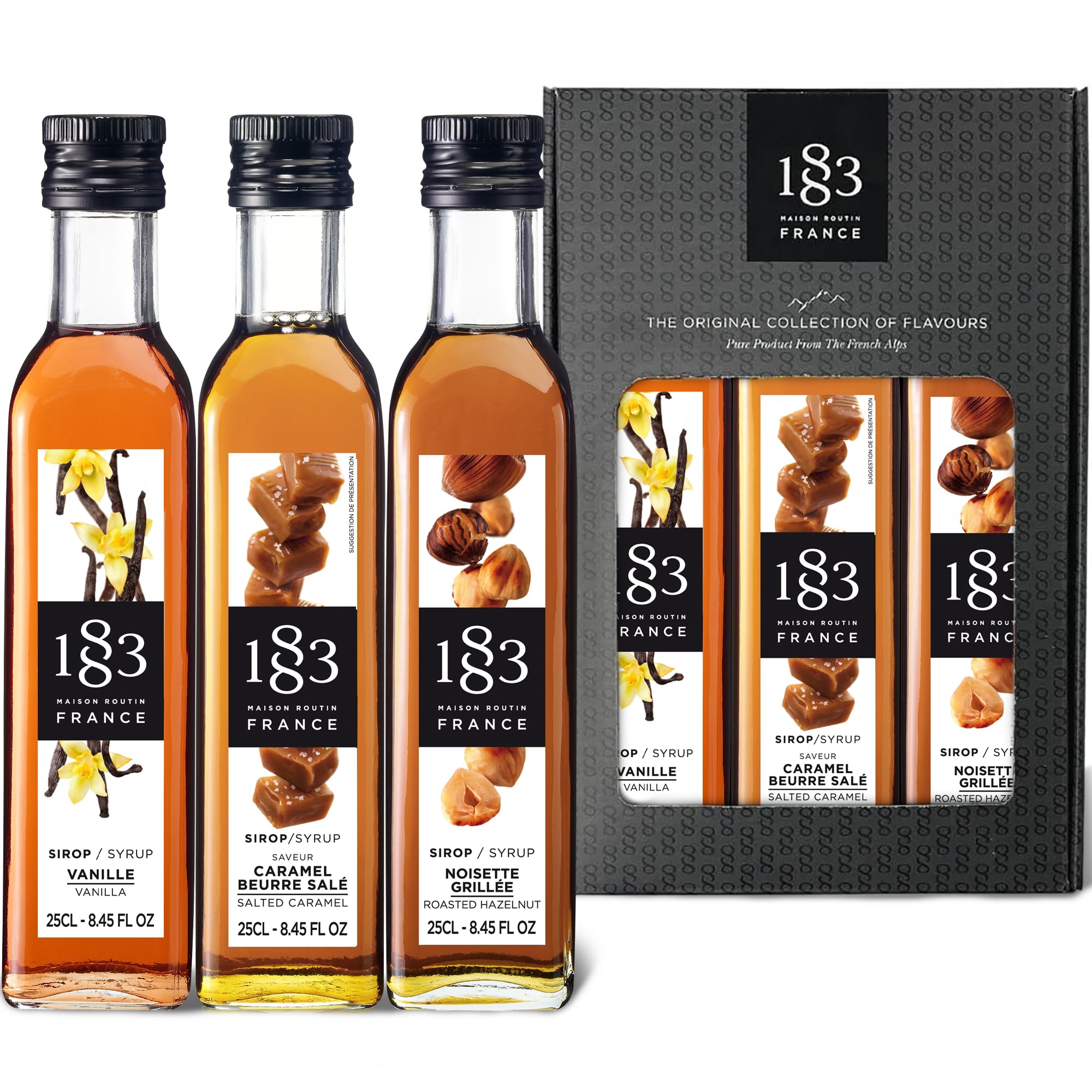 1883 MAISON ROUTIN Premium Syrup Gift Pack - Vanilla, Salted Caramel & Roasted Hazelnut | 750 ml