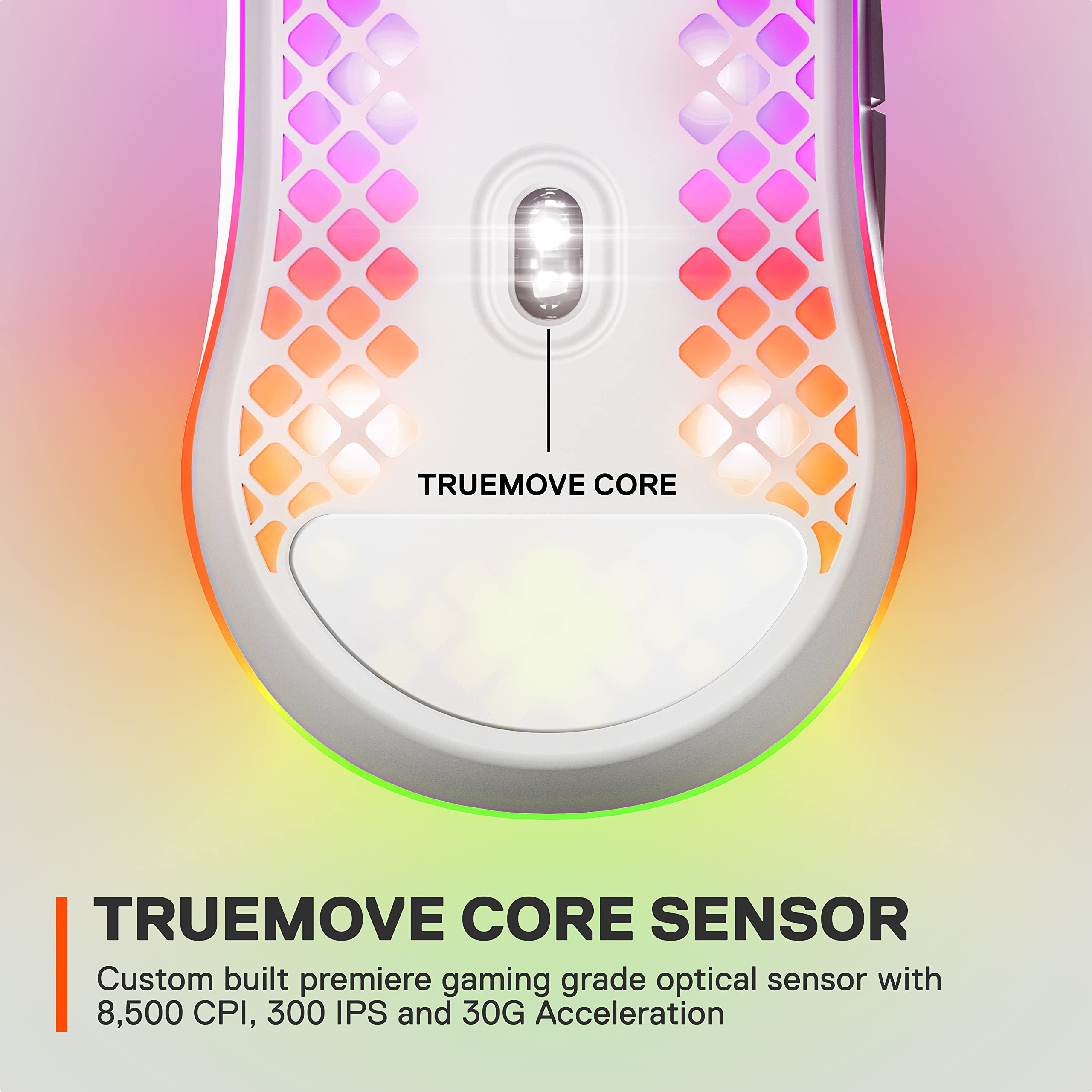 SteelSeries Aerox 3 Snow - Ultra-Lightweight Holey RGB Gaming Mouse, 8500 DPI TrueMove Core Sensor, IP54 Water Resistant, 59g 17