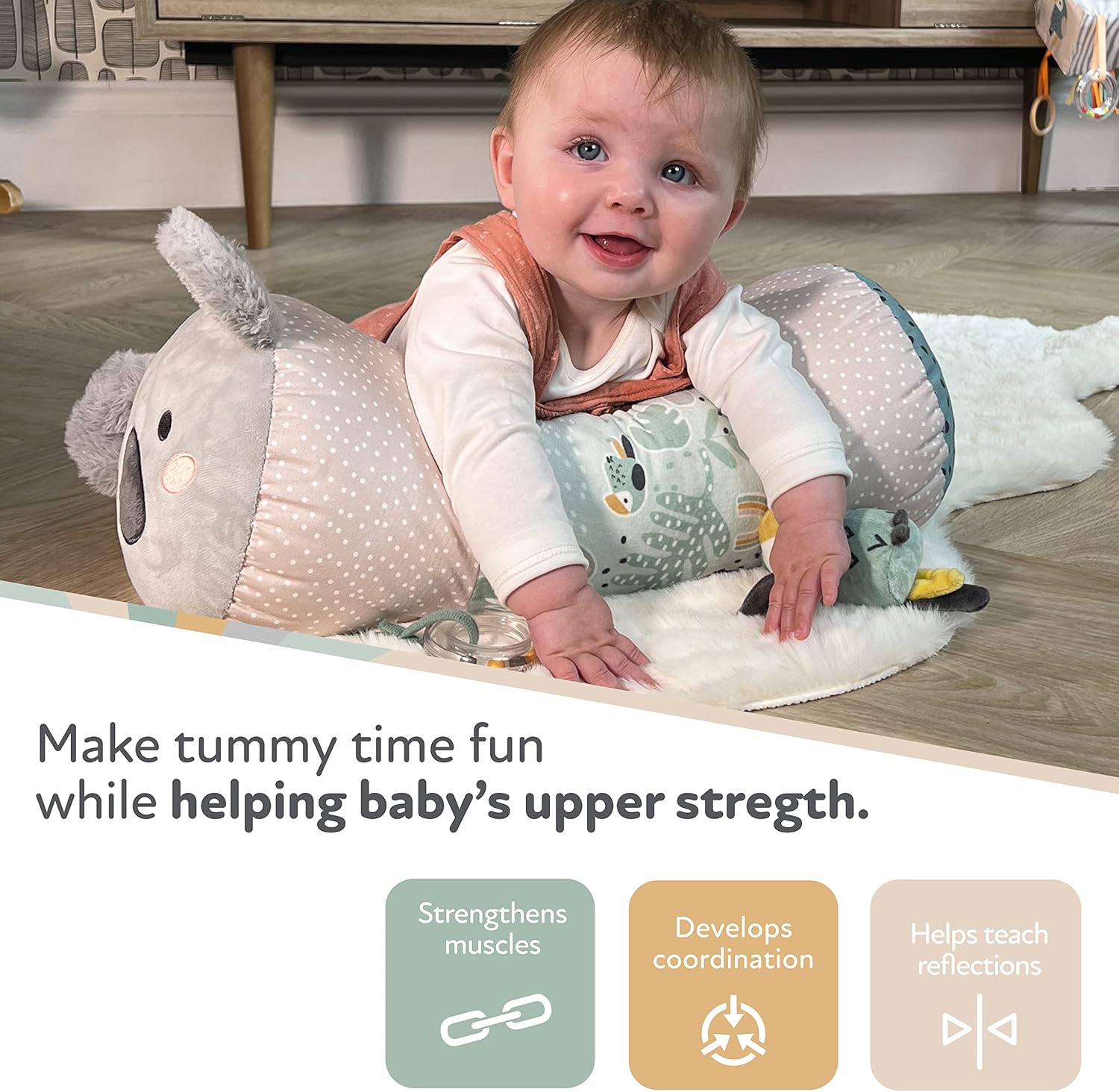 Nuby Animal Adventures Tummy Time Pillow - Sensory Play with Mirror & Crinkle Ears 3