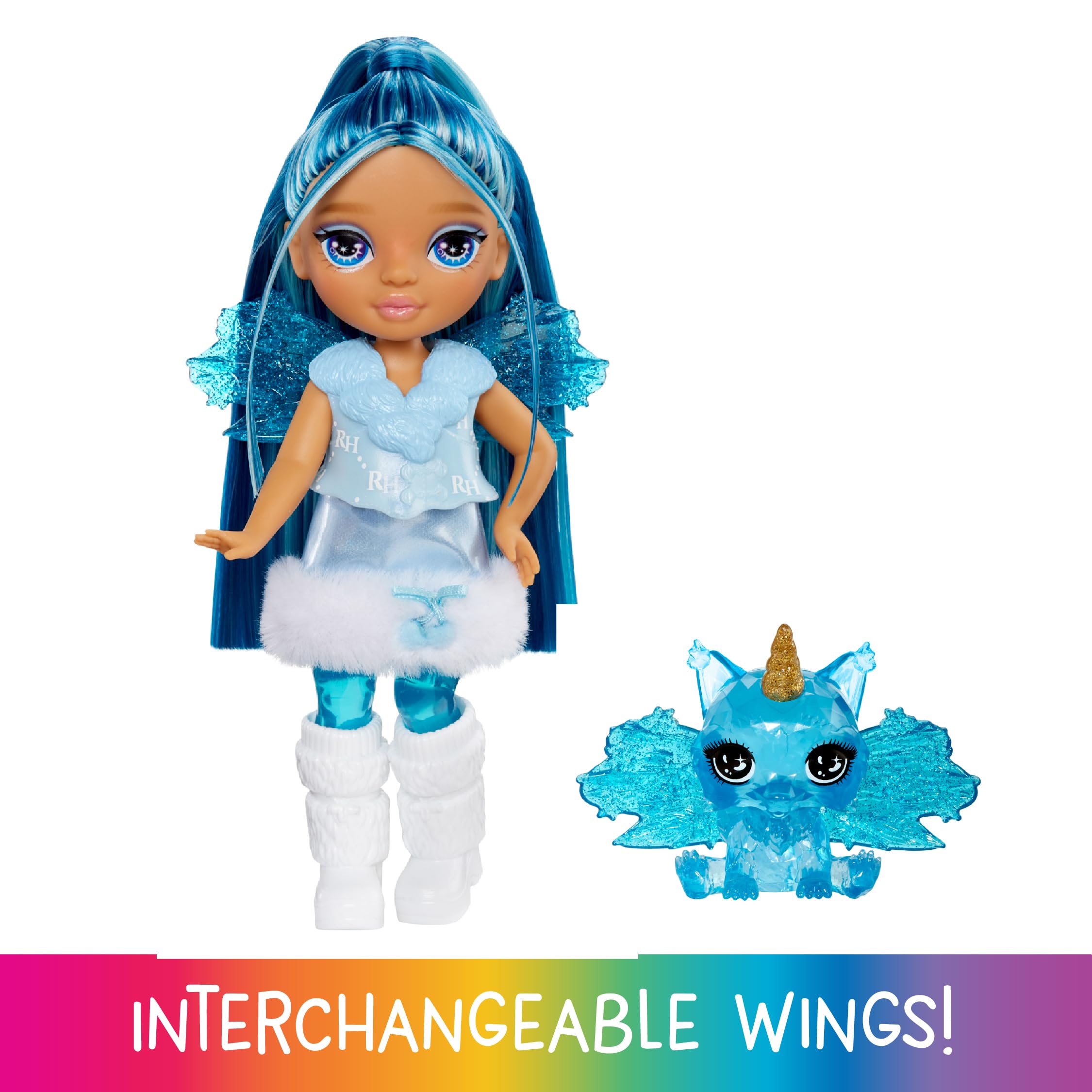 Rainbow High Littles Rainbow Fantasy Fairies & Pet - Sapphire Blue 14cm Posable Doll with Interchangeable Wings 5