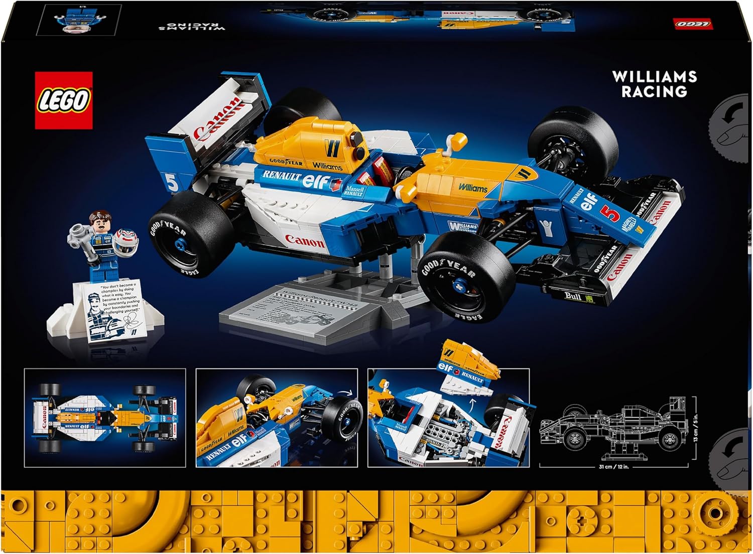 LEGO Icons Williams Racing FW14B & Nigel Mansell - F1 Car Model Set for Adults, 2