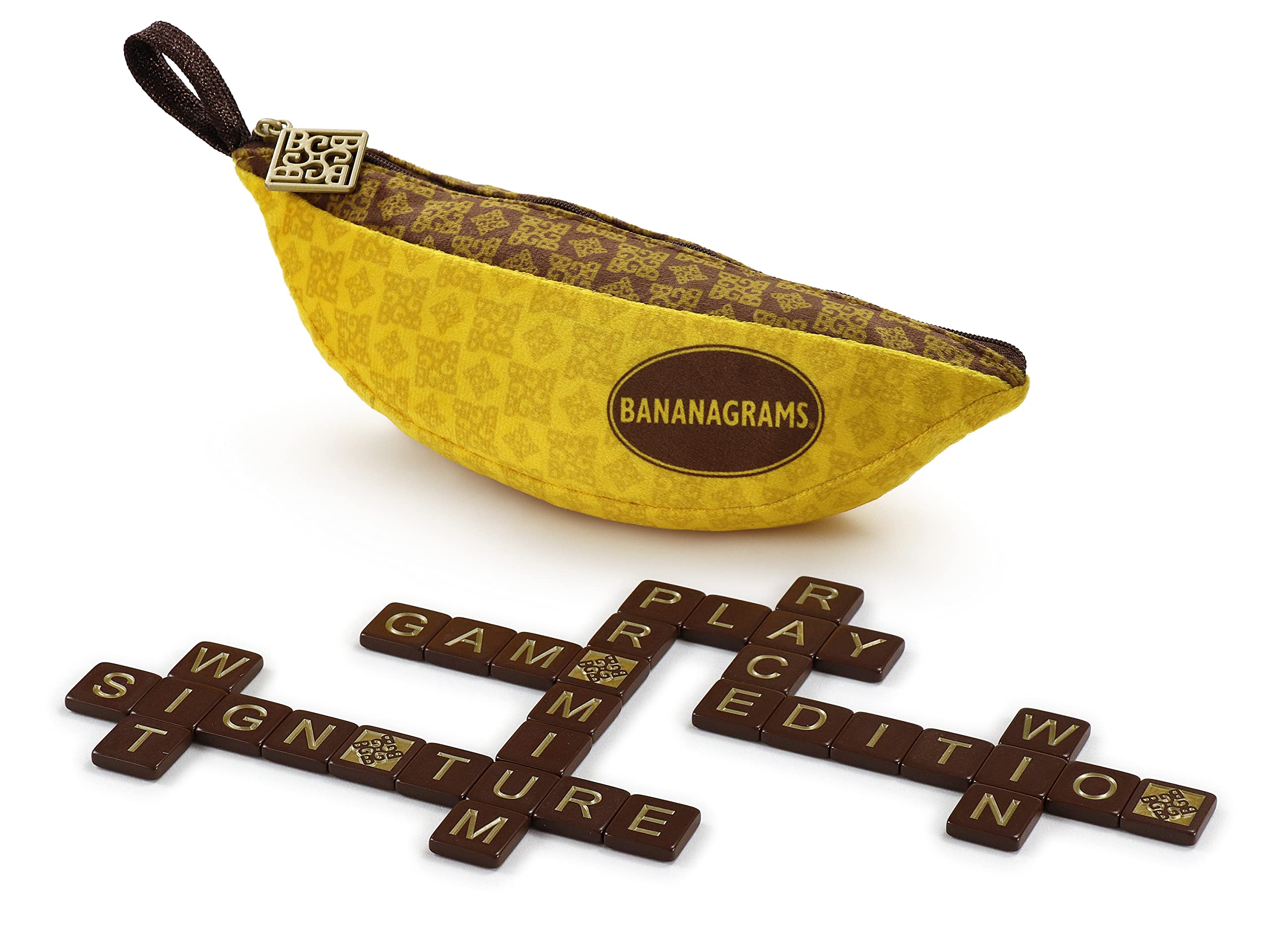 BANANAGRAMS Signature Edition Word Game - 144 Tiles, 10 Luxe Tiles, Premium Fabric Pouch - 1-8 Players 7