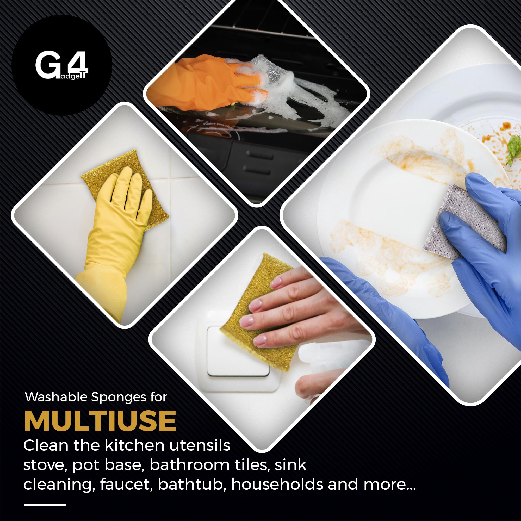 G4GADGET - 6 Pack Metallic Scouring Pads Non-Scratch Kitchen Scrubber 6