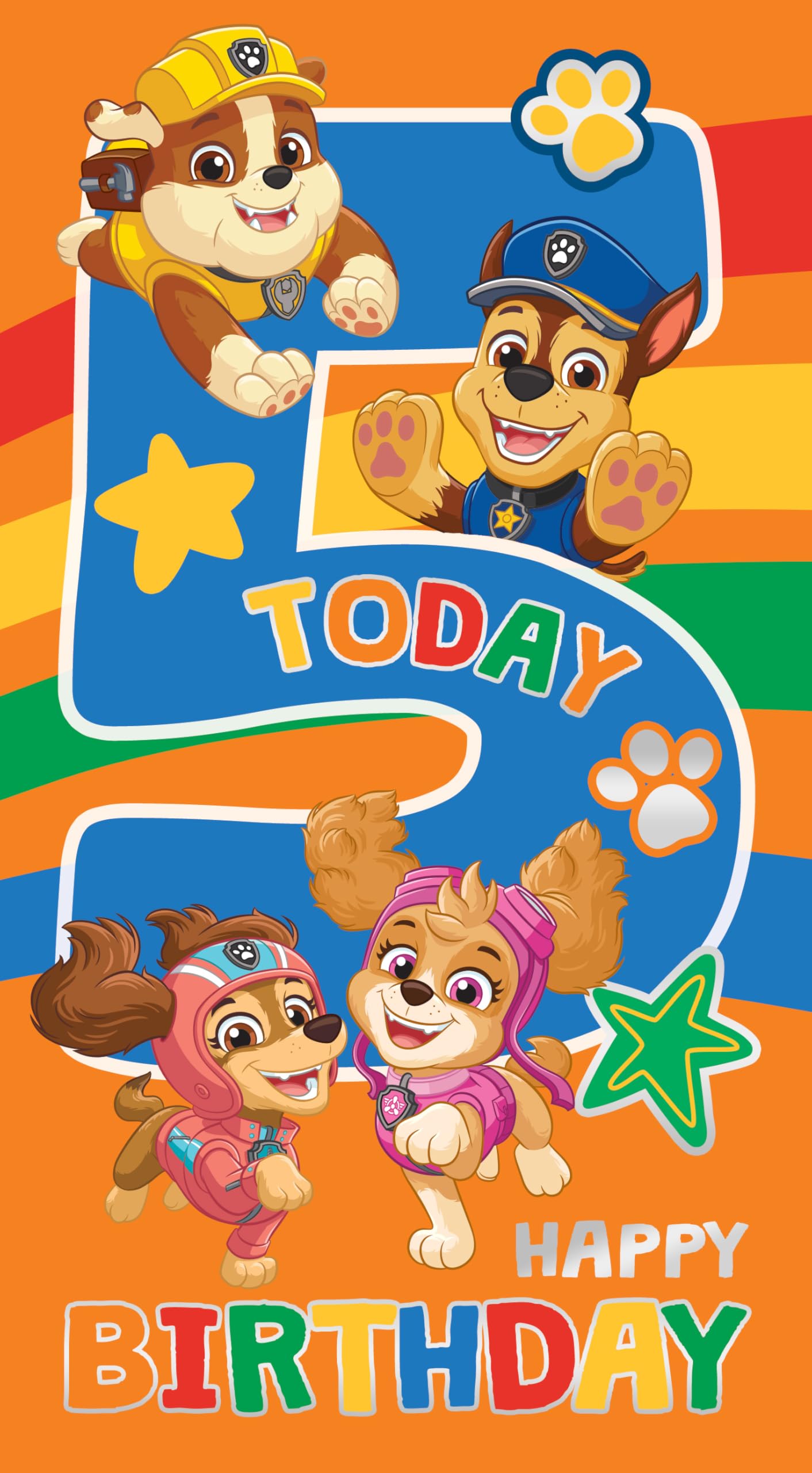 Danilo Promotions LTD Paw Patrol Birthday Card Age 5 | Standard Size | 22.86 cm x 12.7 cm 1