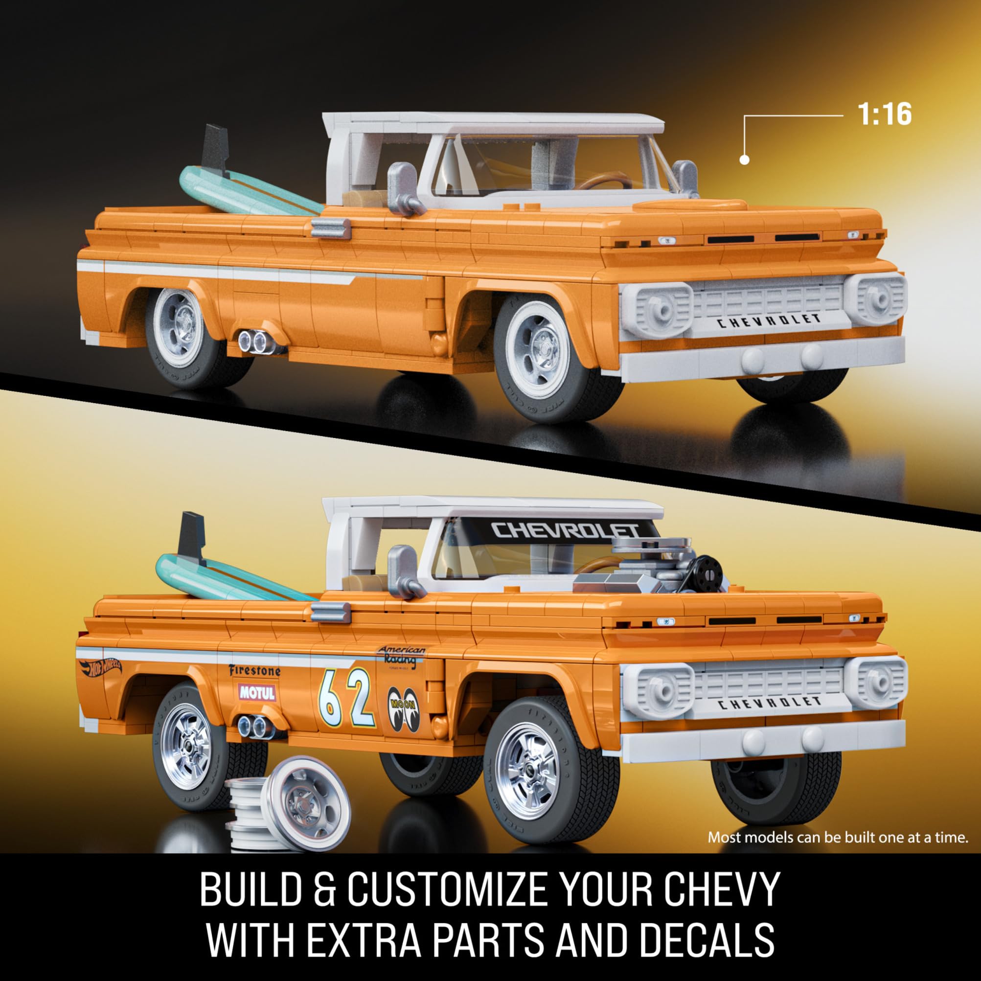 Mattel Brick Shop Hot Wheels Elite Series Building Set - Custom ’62 Chevy Pickup, 857-Piece Set for Ages 10+ 5