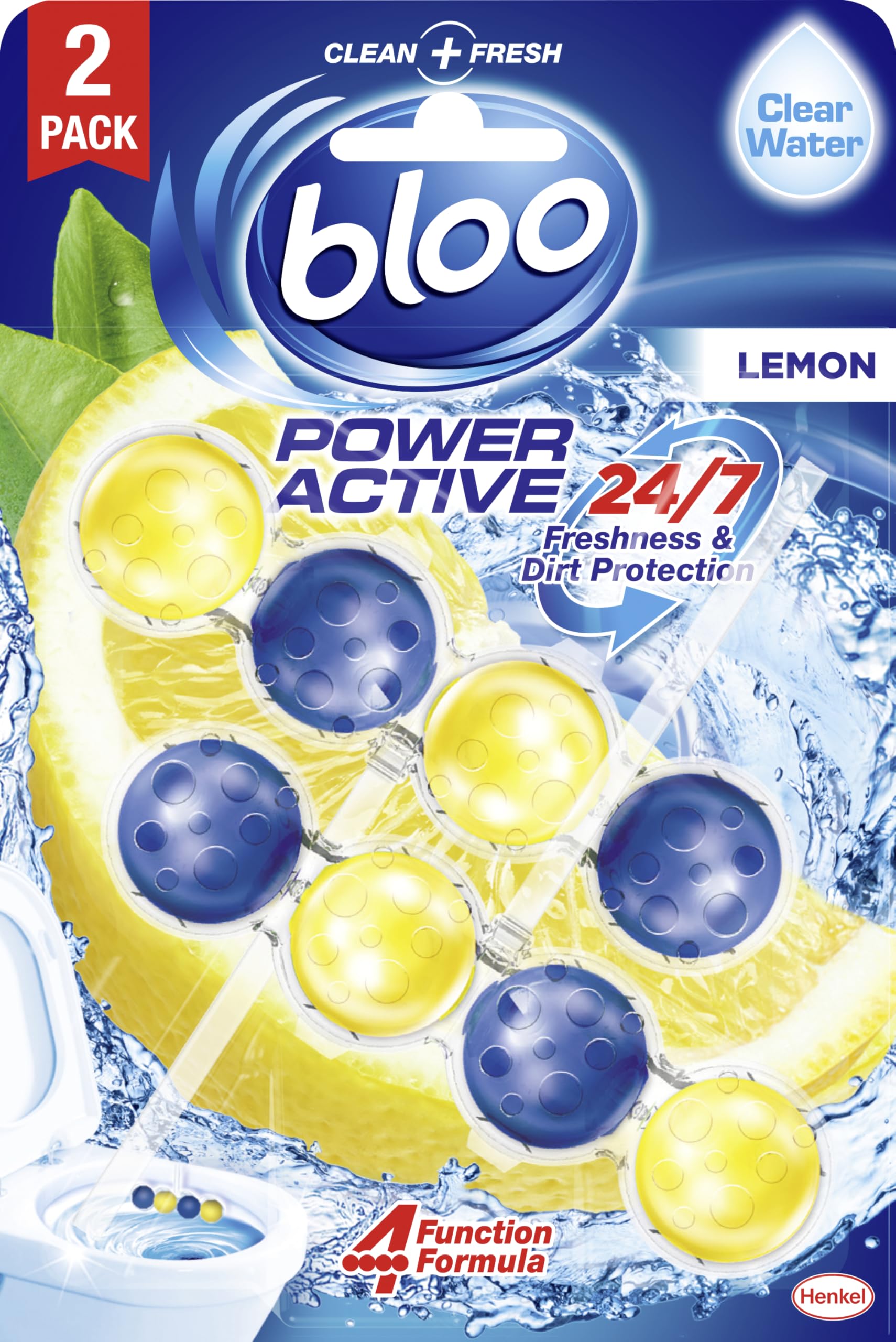 Bloo Power Active Toilet Rim Block Lemon Scent - 2 Count | Anti-Limescale & Cleaning Foam