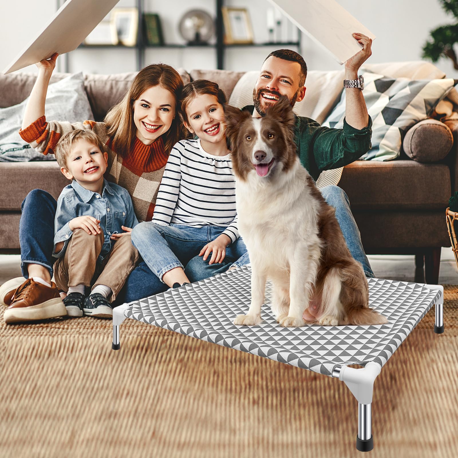 Kuntrust Elevated Outdoor Dog Bed - Breathable Cotton Fabric | Tool-Free Assembly | Grey 8