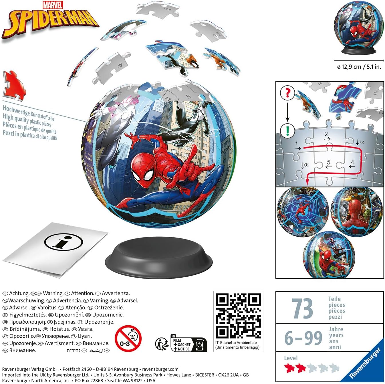 Ravensburger Marvel Spiderman 3D Jigsaw Puzzle - 72-Piece 3D Puzzle Ball for Kids 6 Years and Up 6