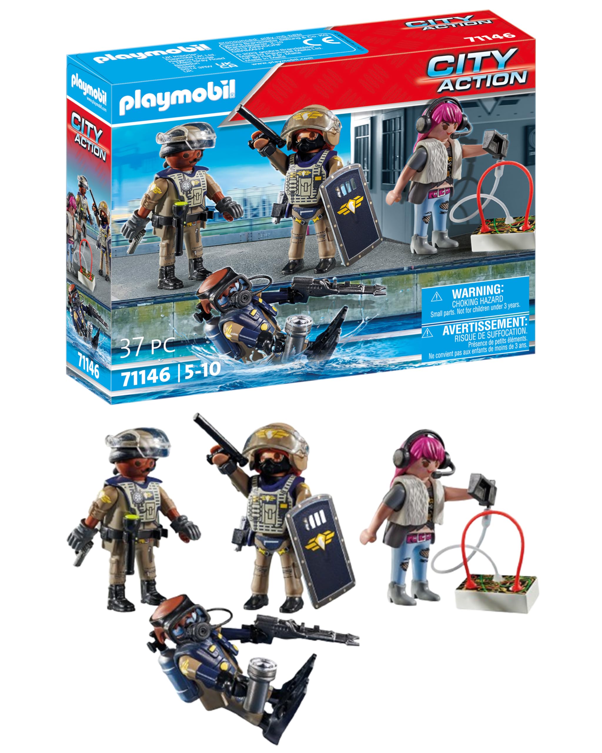 Playmobil 71146 City Action Tactical Police Team - SWAT Divers & Police Playset for Ages 5+ 6