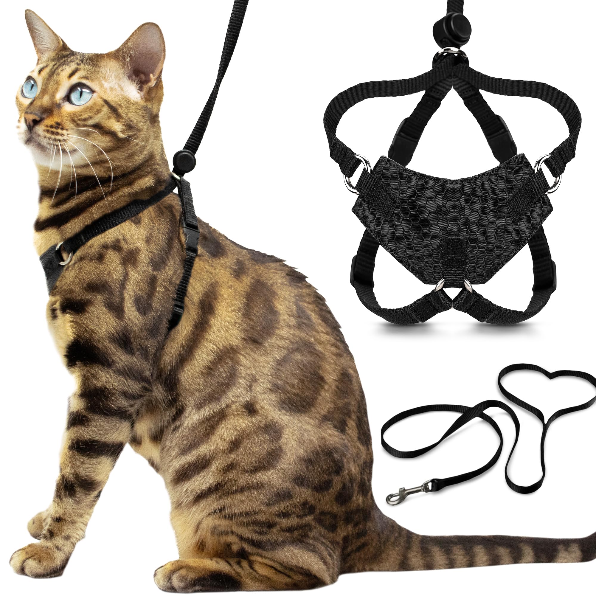 OutdoorBengal Escape Proof Cat Harness and Leash Set - Choke Free, Lightweight Neoprene | Medium, Black
