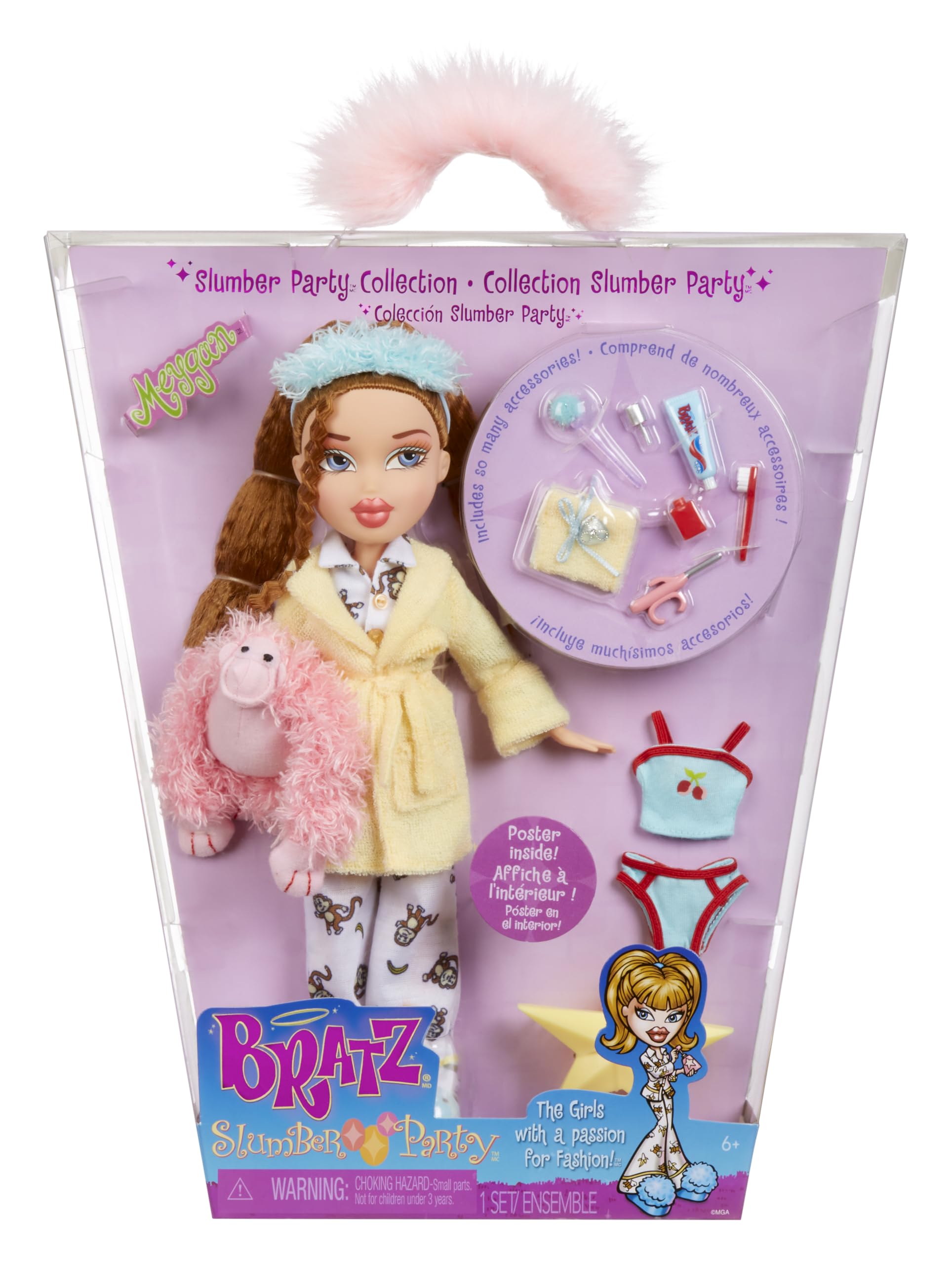 Bratz Slumber Party Fashion Doll - Meygan | 2 Outfits | Includes Plush Gorilla | Ages 6+